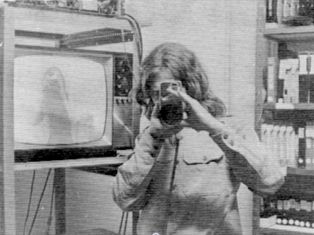 Skip Blumberg posing with a classic Sony camera while working with the Videofreex in Lanesville, NY