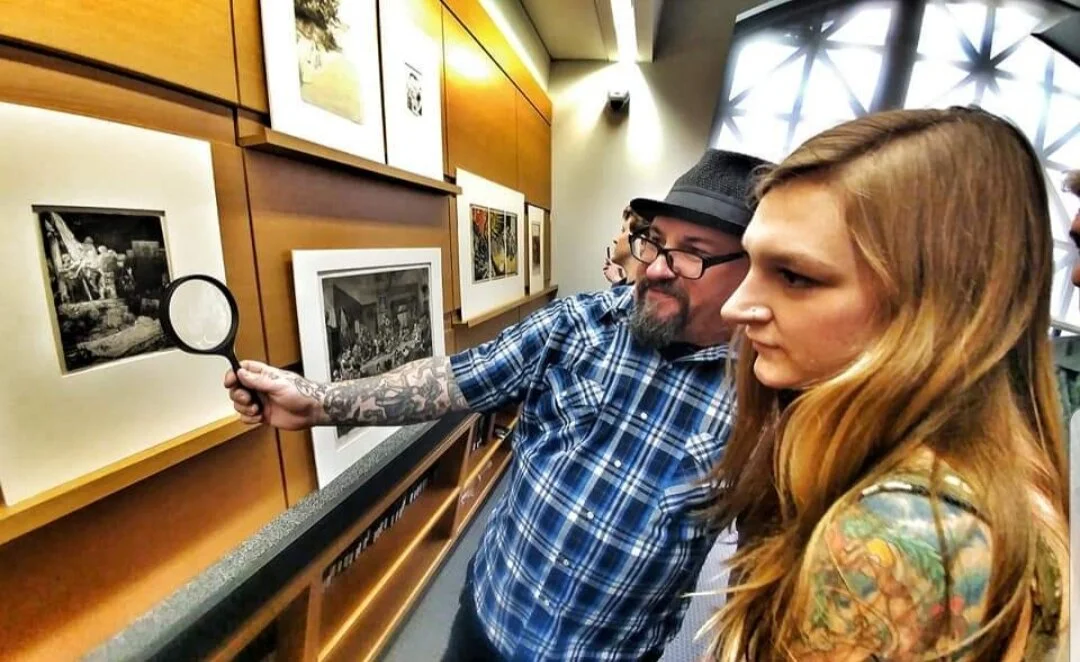 No glass between us and these priceless prints. Close inspection is encourage with magnifying glasses.