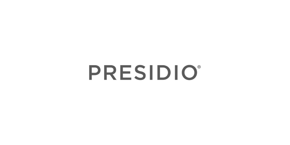Logo with the words 'Presidio' in the center with a graphic of mountains and a forest behind