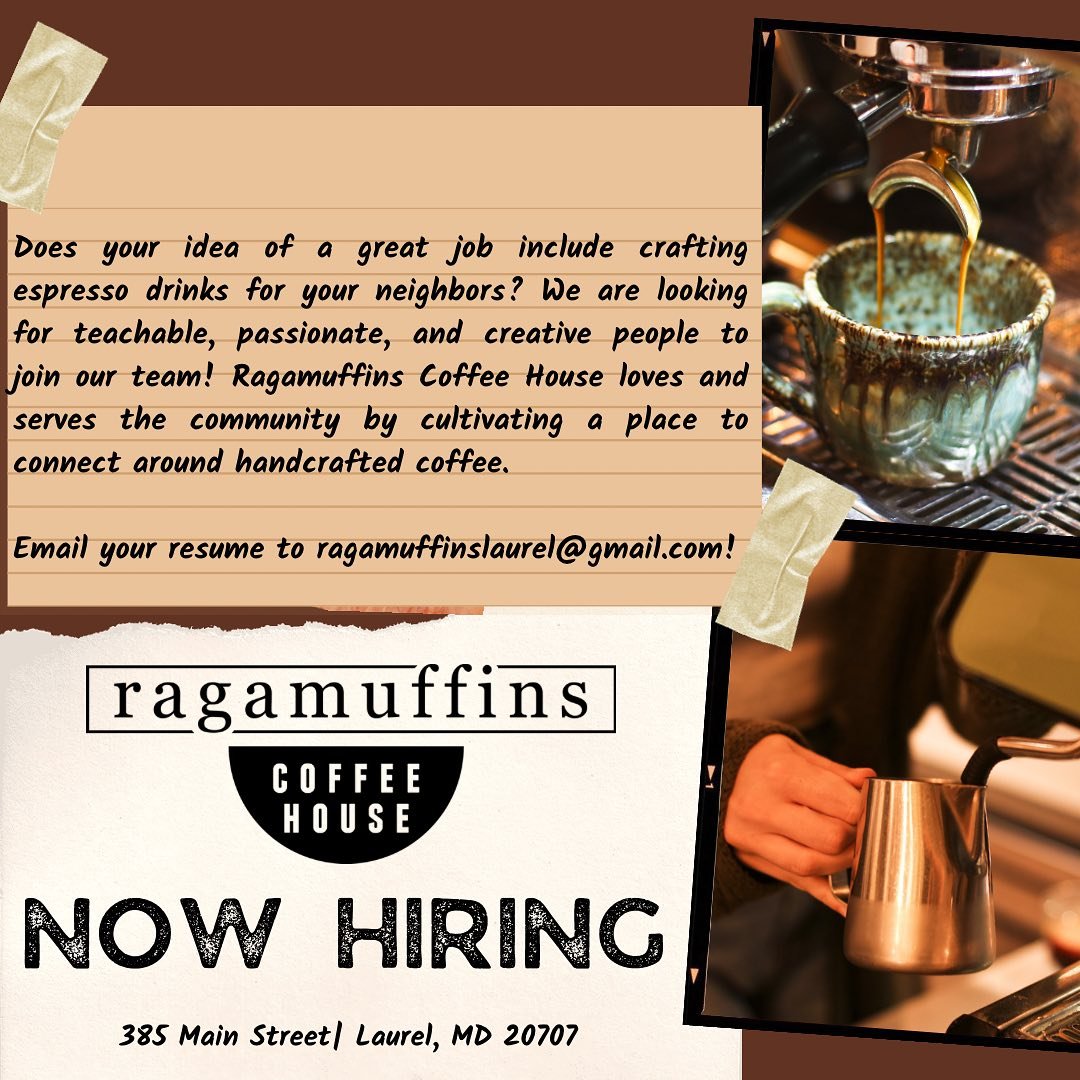 Ragamuffins is hiring for a part time position with Saturday availability! Email your resum&eacute; ragamuffinslaurel@gmail.com to apply.