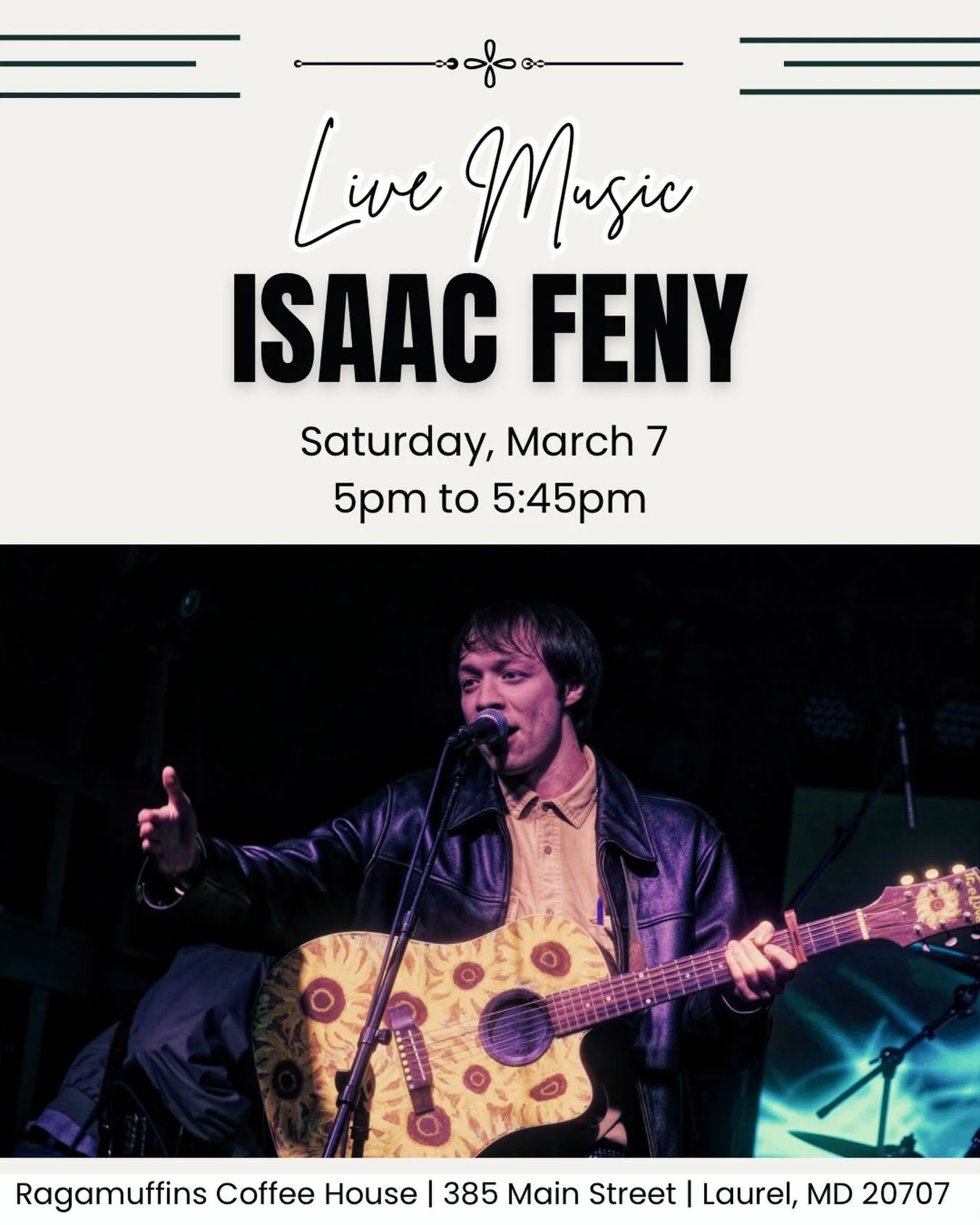 Isaac Feny will be performing at Ragamuffins Saturday at 5pm! @isaac_feny