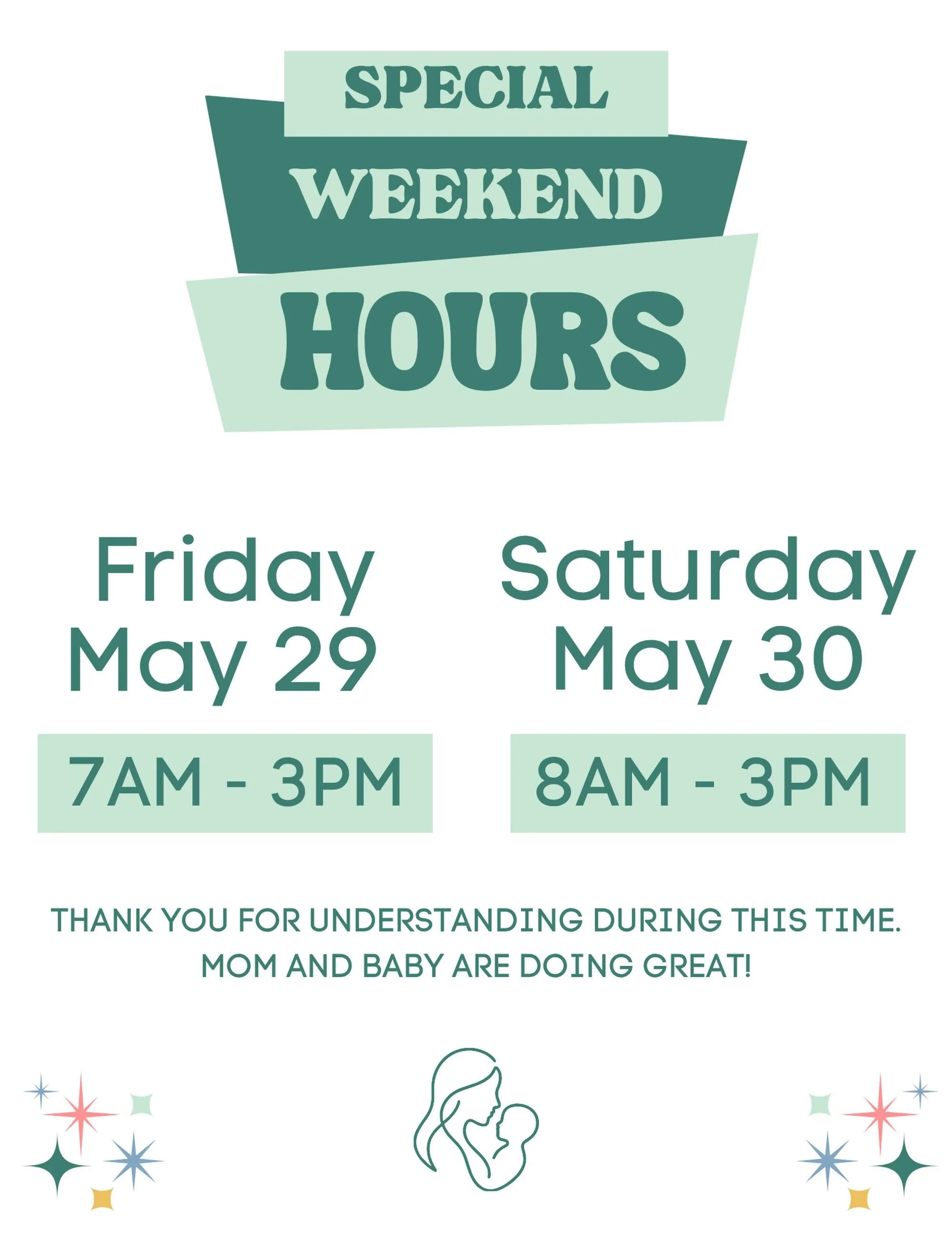Come see us this weekend before our shorter day is over! We appreciate you for patiently walking with us as we go through different stages of life 💚