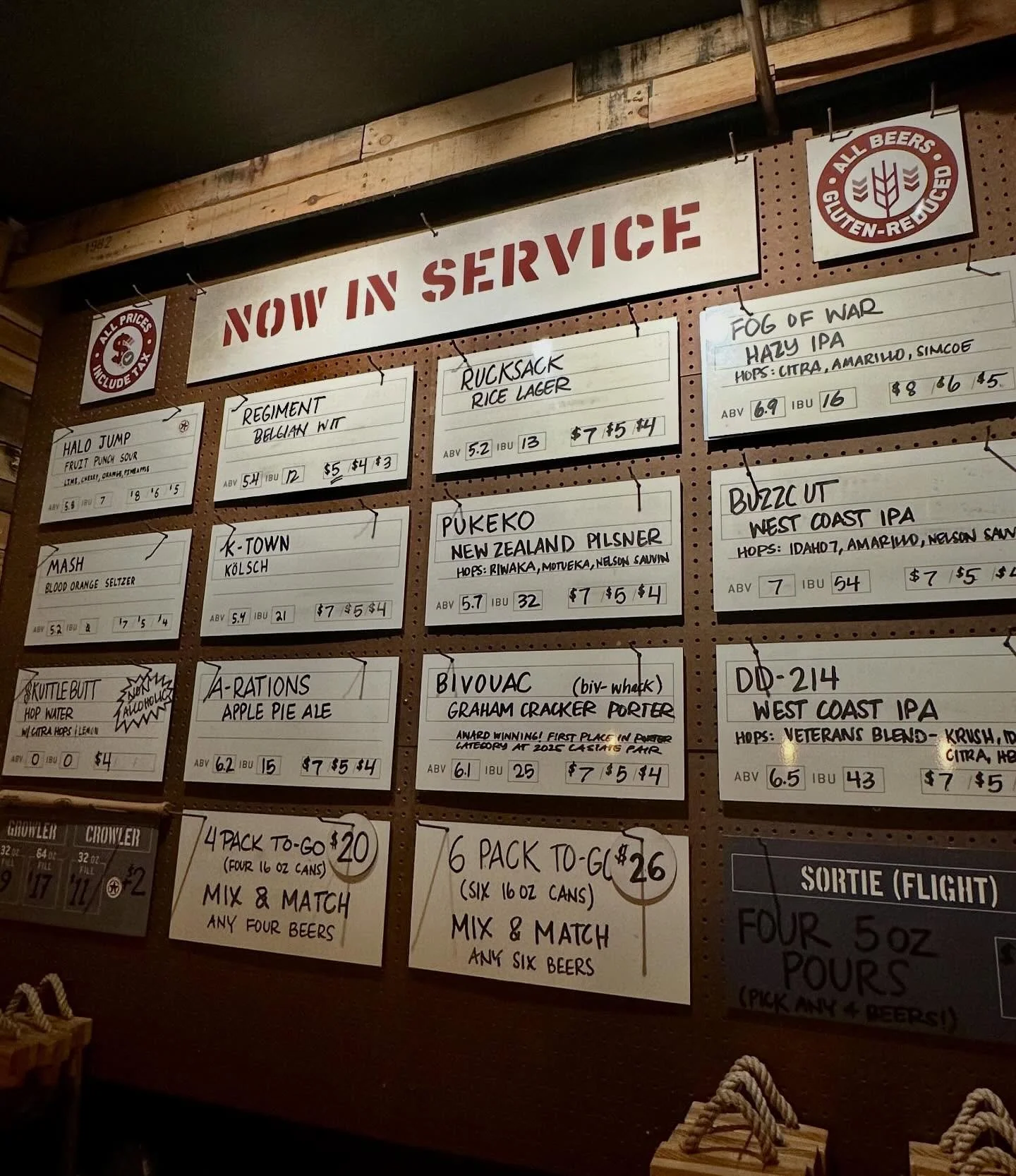 There&rsquo;s lotsa new stuff on tap. Here&rsquo;s what&rsquo;s pouring this week:

➖Halo Jump Fruit Punch Sour
➖MASH Blood Orange Seltzer
➖Regiment Belgian Wit
➖K-town K&ouml;lsch
➖A-Rations Apple Pie Ale
➖Rucksack Rice Lager
➖Pukeko NZ Pilsner
➖Biv