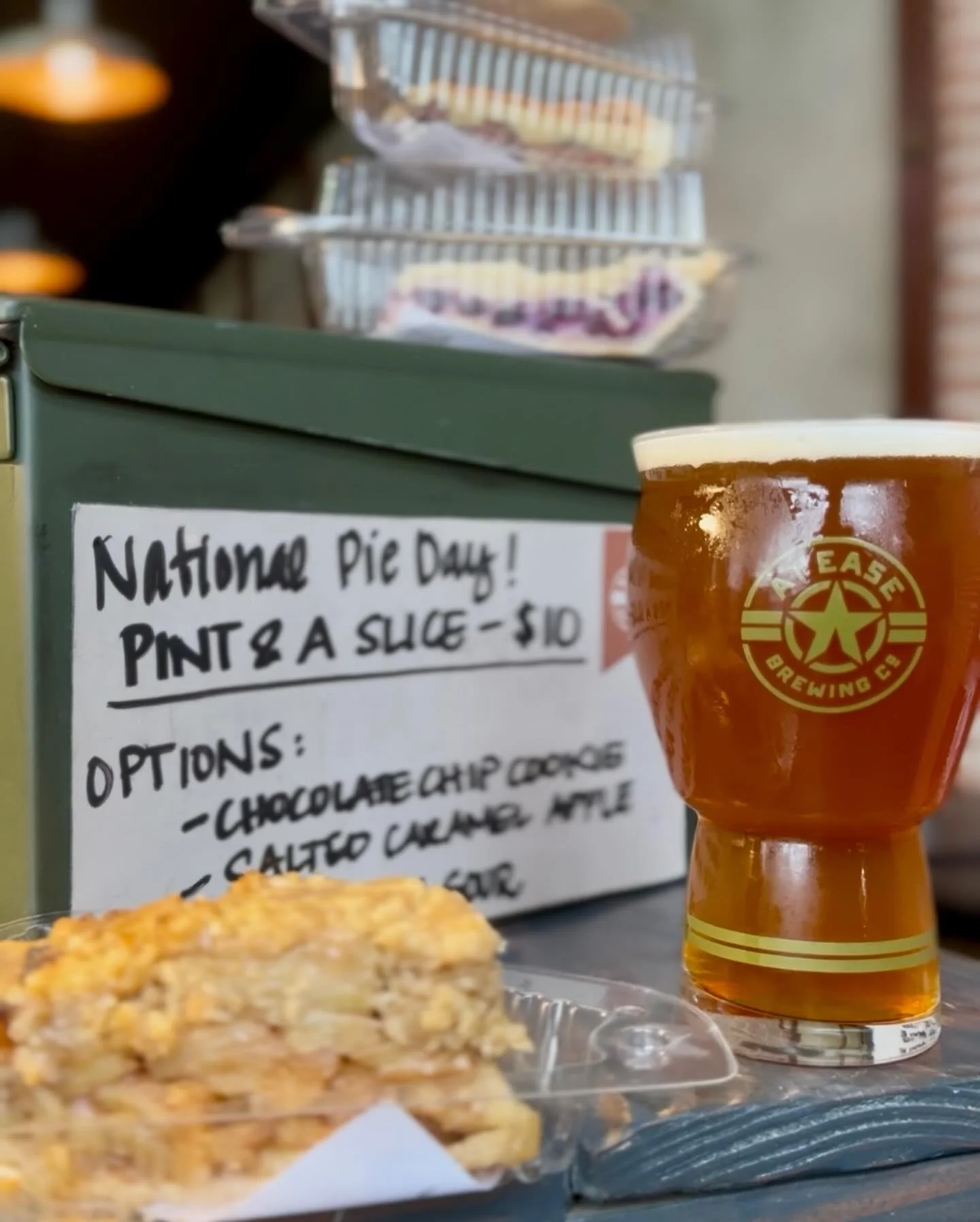 It&rsquo;s National Pie Day! We snagged some slices from @saypies for the occasion! Come get a slice of pie &amp; a pint for $10! 

Pie options include:

🥧 Chocolate Chip Cookie
🥧 Salted Caramel Apple
🥧 Blueberry Sour

We&rsquo;ve got a full board