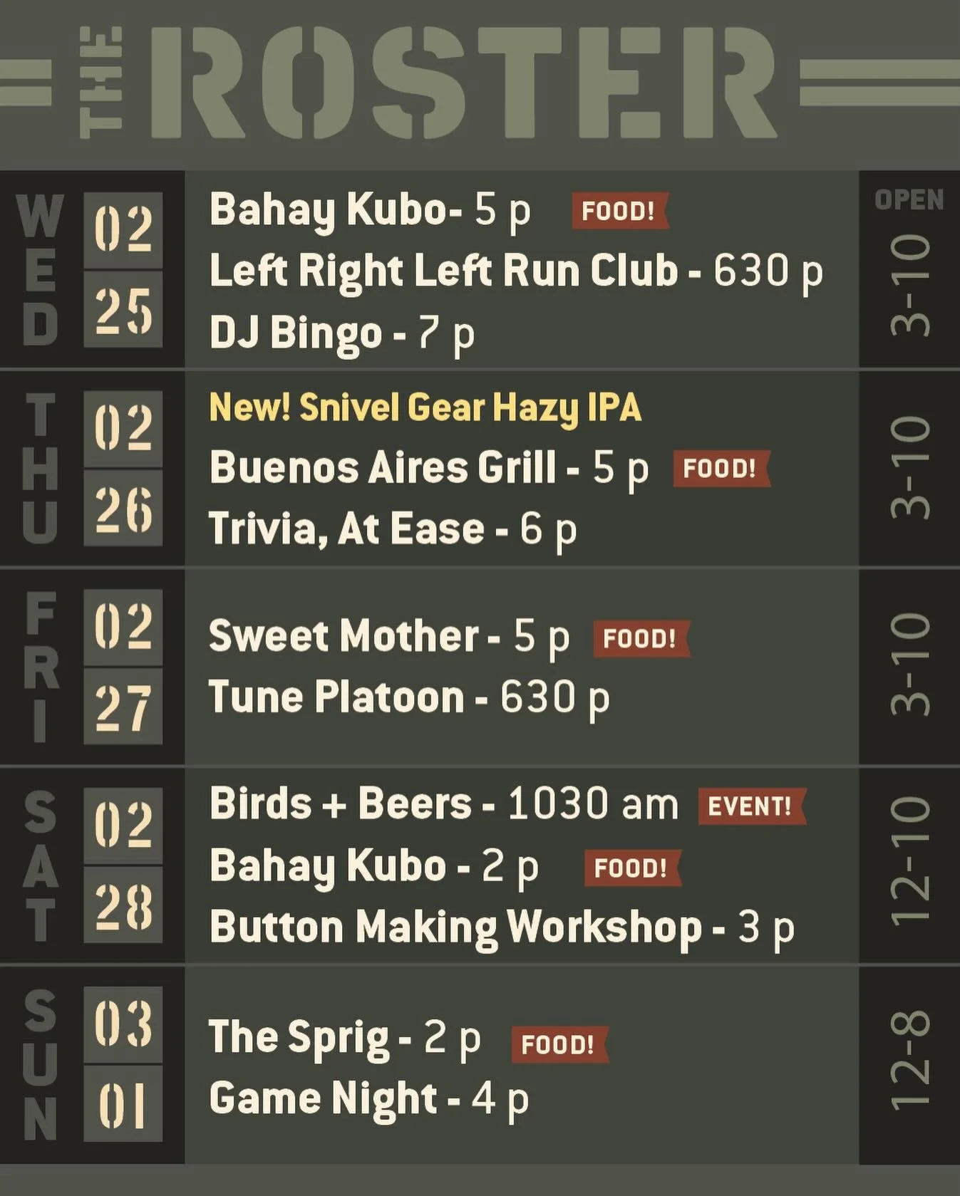 Things are getting sunny this week, and it&rsquo;s the perfect time because we have lots of plans! There&rsquo;s been lotsa changes to our beer list lately, have you been in to check it out? 

Wednesday we are starting our week with @bahaykubofoodtru