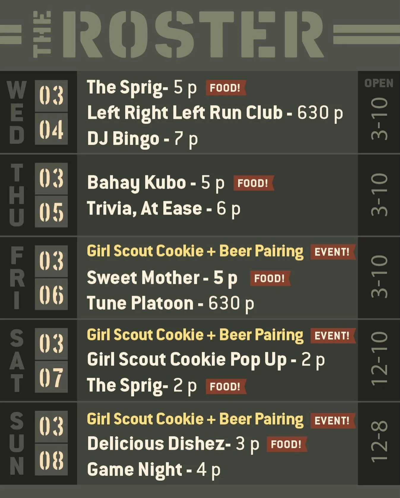 It&rsquo;s Cookie + Beer Week! Join us this weekend for Part 1 of our Girl Scout Cookie &amp; Beer Pairing. We are running this special tasting ALL WEEKEND (Friday-Sunday) and we&rsquo;ve got some great combos for you try! 

Wednesday we are starting