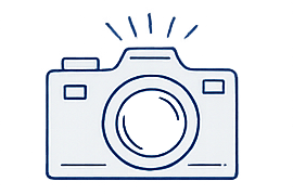 Empty camera icon with a circular lens and flash marks