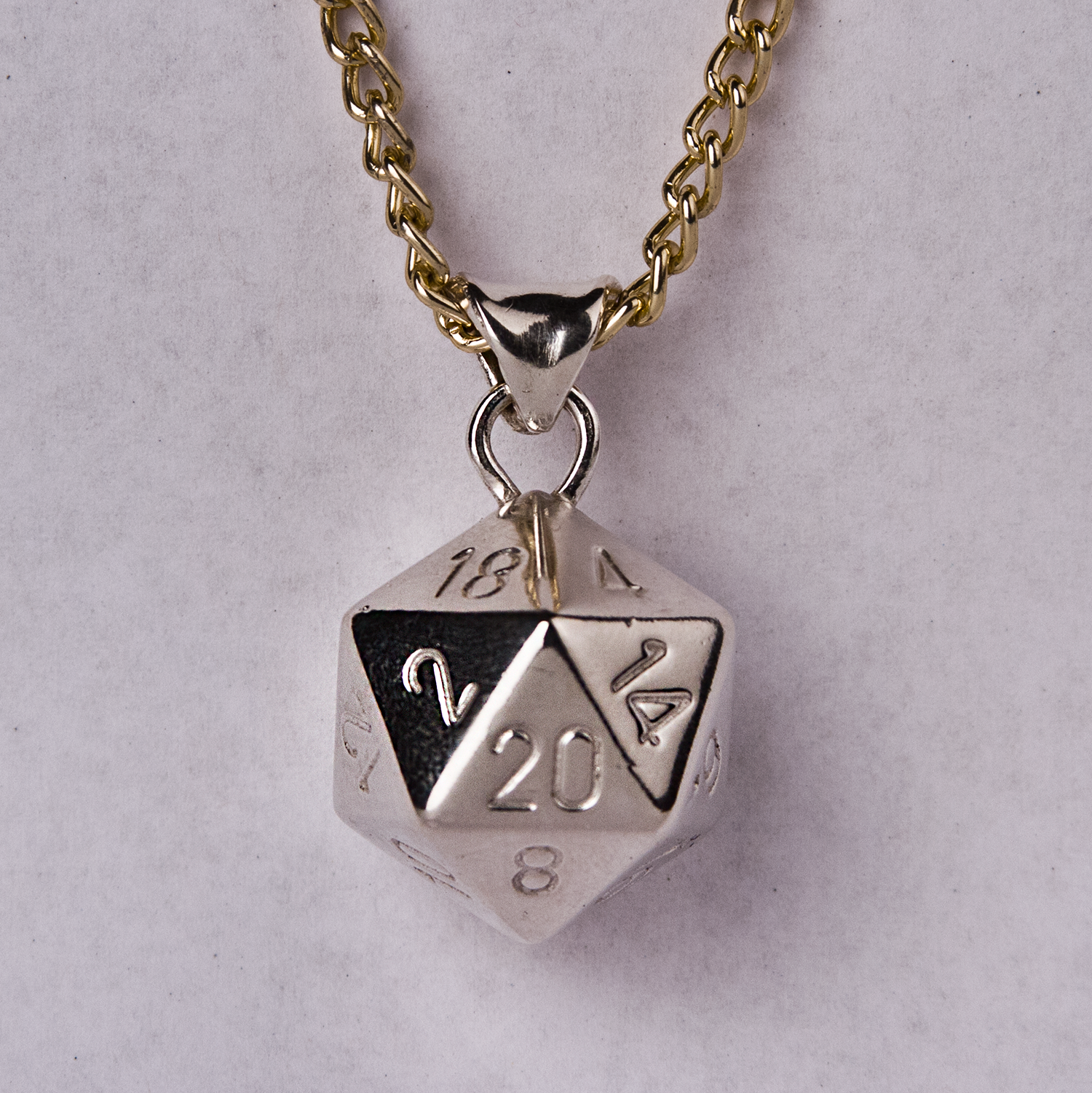 Crystal Caste: Sterling Silver D20 Pendant (Pendant only, no chain)