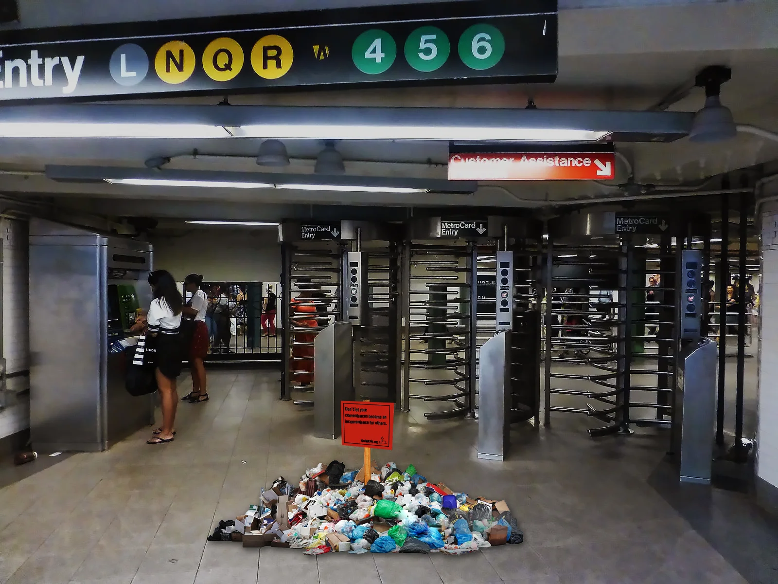 Subway entrances will be inconvenienced with the amount of trash the average person throws away in one week.