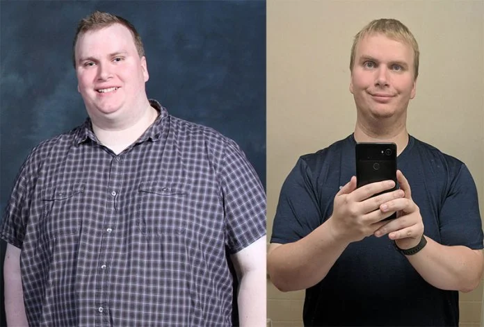 Image of Bill Lindsay in a before and after photo showing the 90 pounds that he lost while playing Virtual Reality.