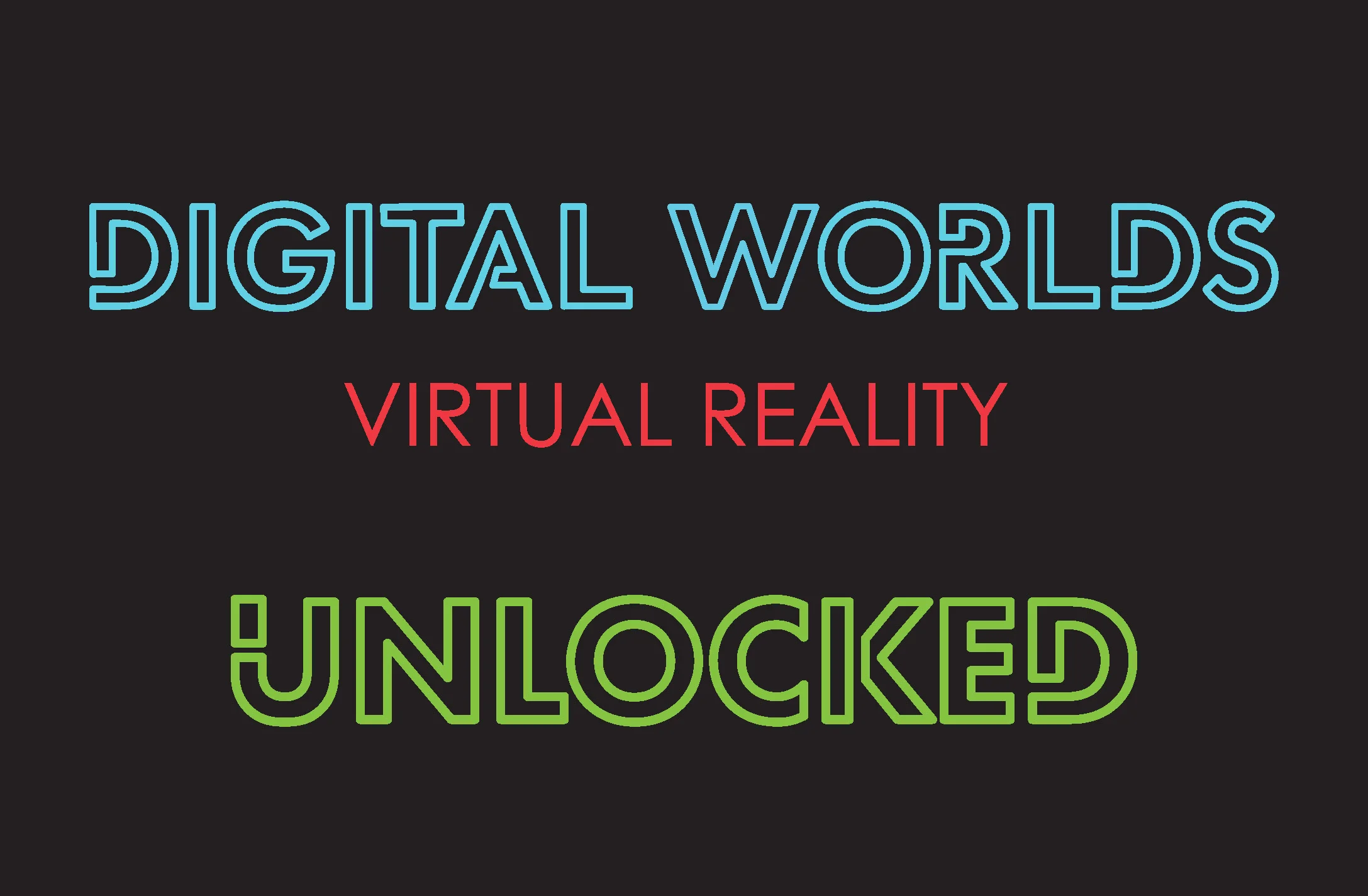 Image of the Digital Worlds Virtual Reality UNLOCKED membership logo for the VR Arcade in Franklin Tennessee.