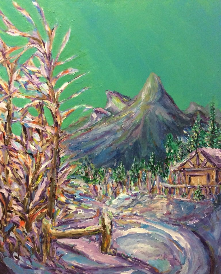 9 Snowy Mountain And Cabin 20”h x 16”w_Aeris Osborne.jpg