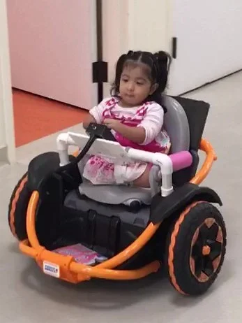 This week she transitioned to a bigger “car” for outside.