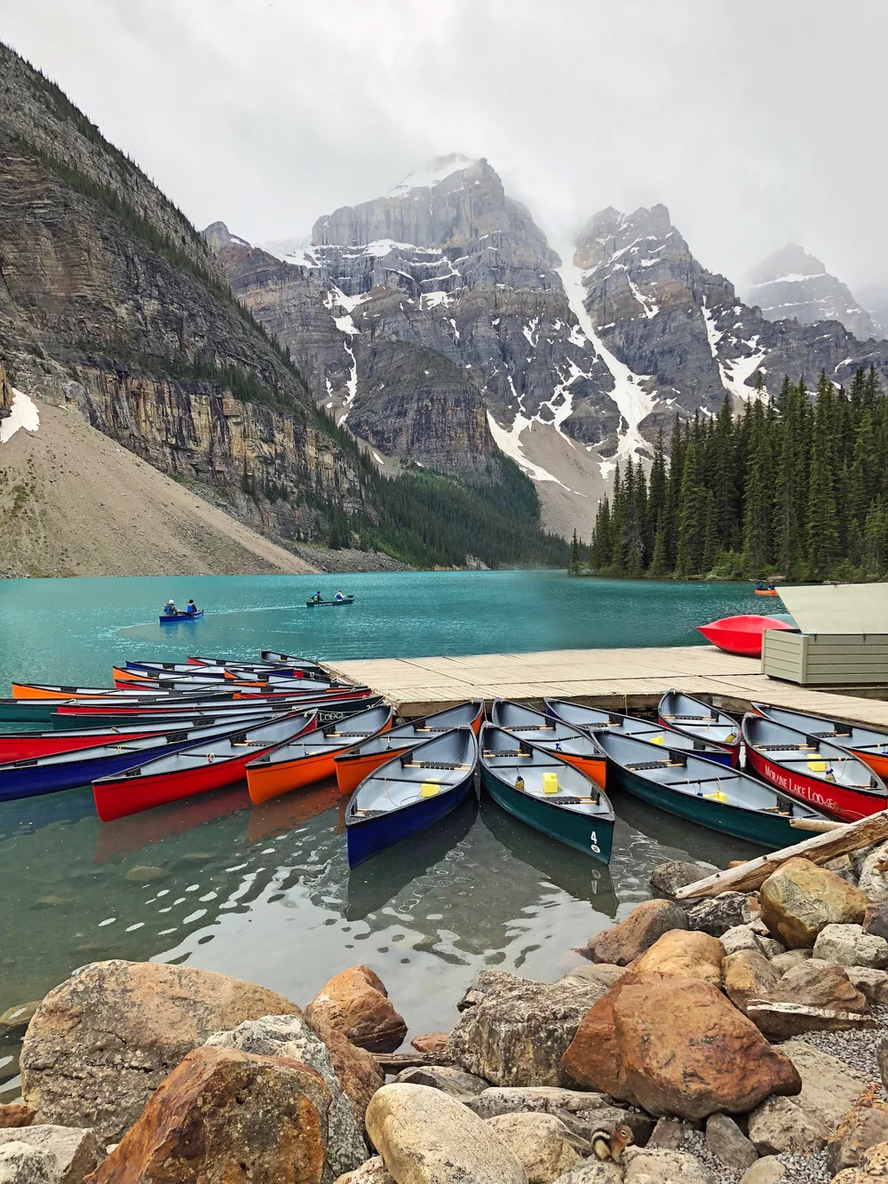 Canoes at Moraine Lake