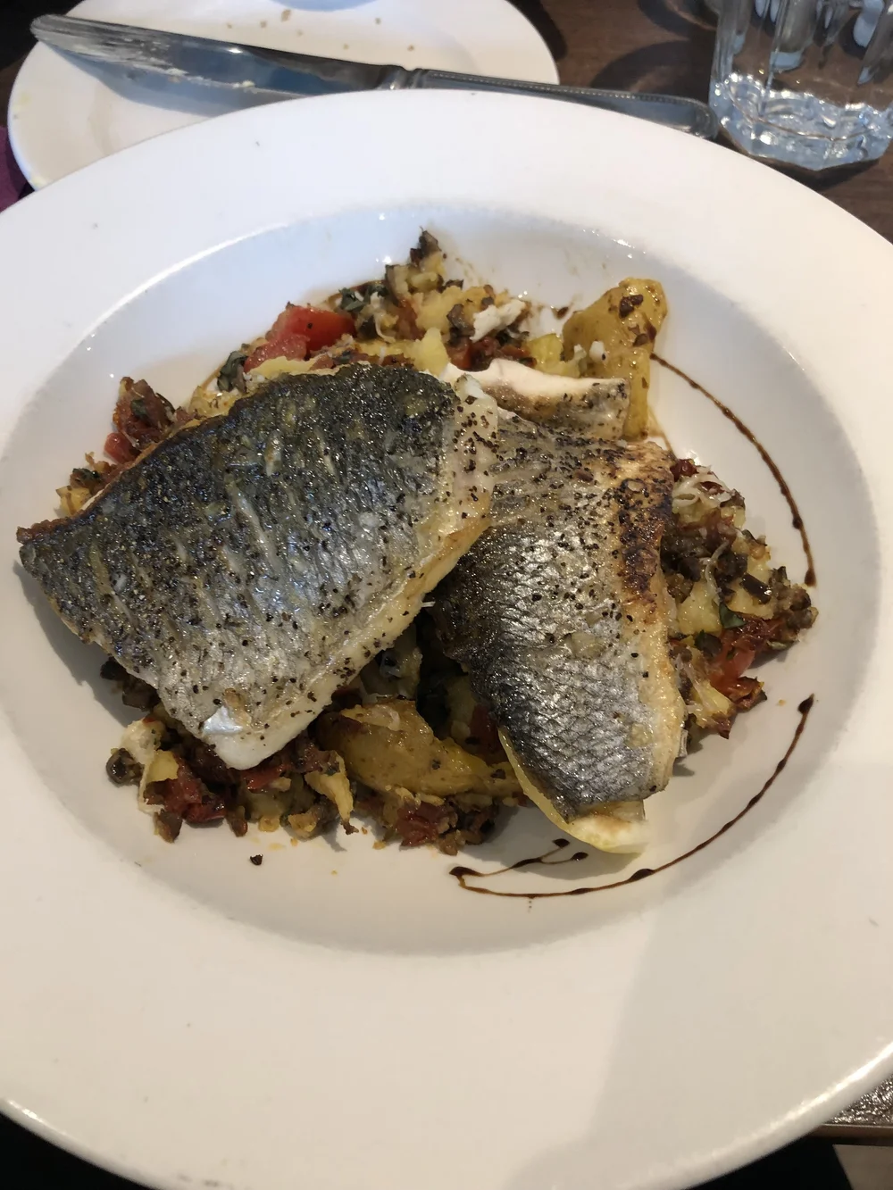 Seabass with Mediterranean potatoes