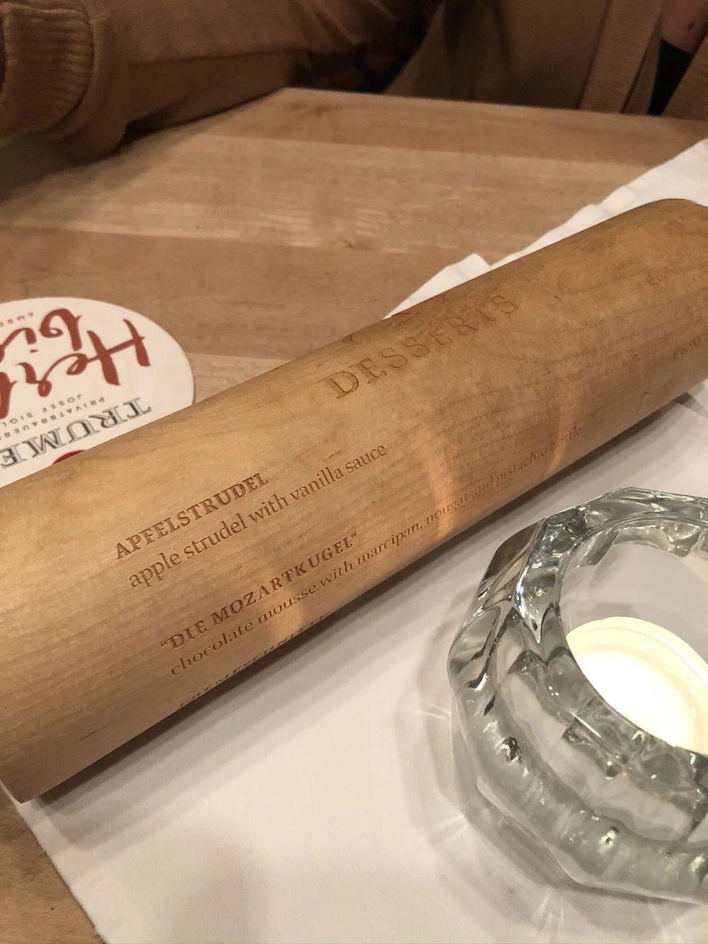 Dessert menu at Zum fidelen Affen