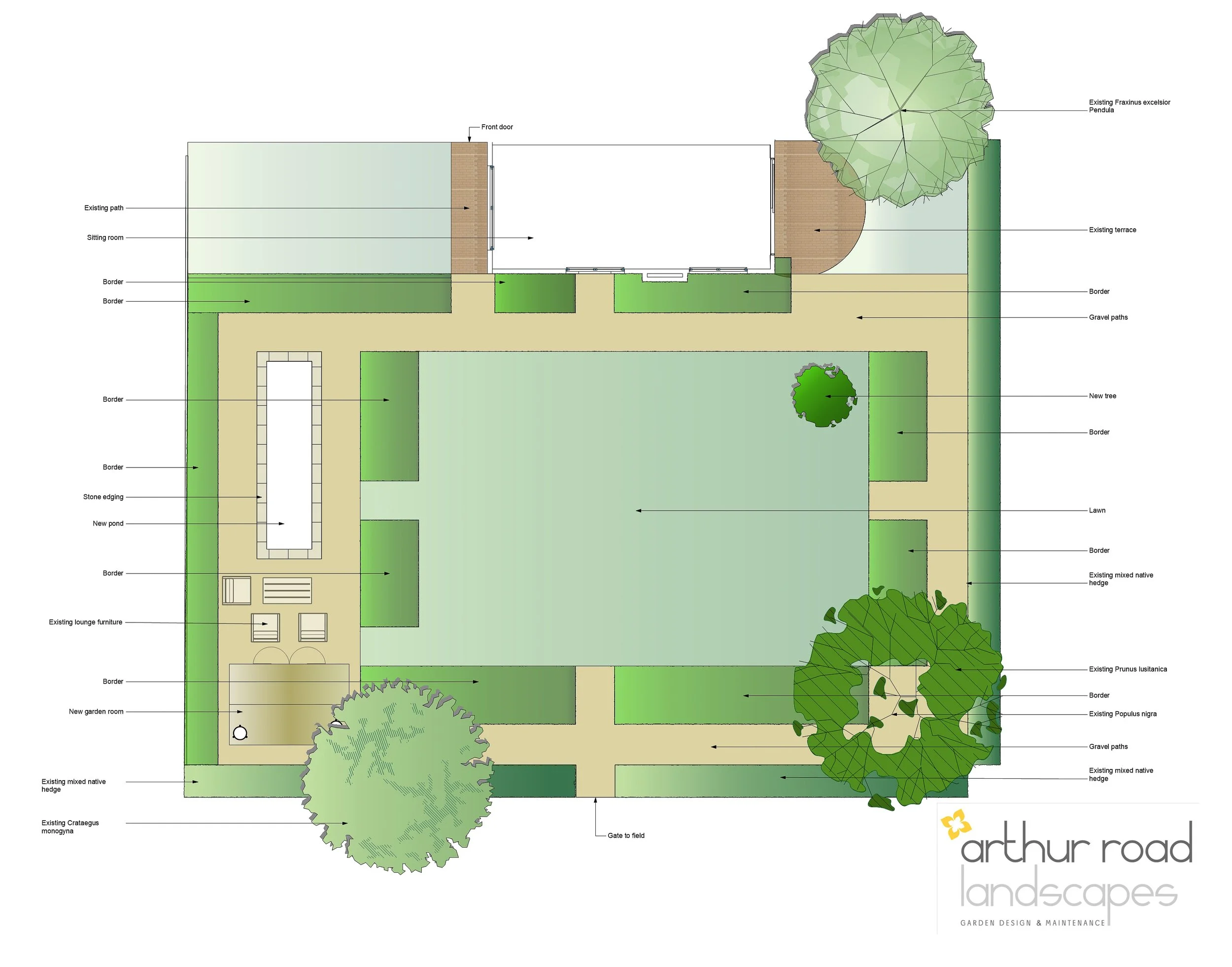 A garden design masterplan for a Berkshire country garden, showing new borders, gravel paths, a reflective pond and garden room. JaneShanksterGardenDesign.co.uk.

Before a single spade went into the ground, this masterplan set out the bones of the wh
