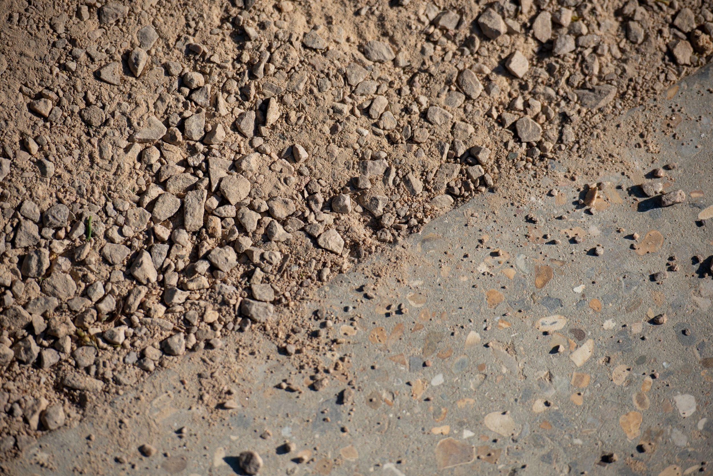 Close-up detail of gravel hoggin path surface meeting concrete edging in the Queen Elizabeth II Garden