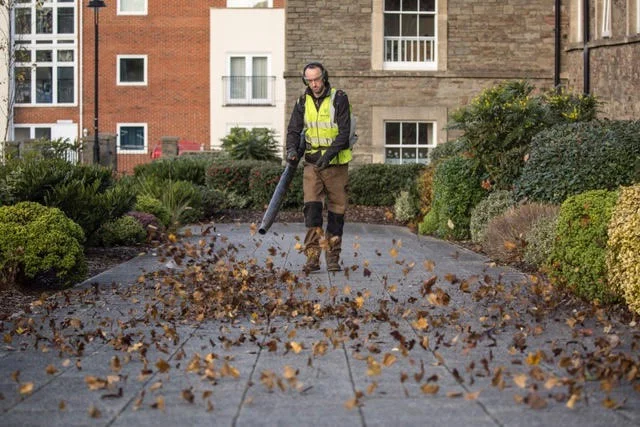 Leaf clearance on a communal paved area
