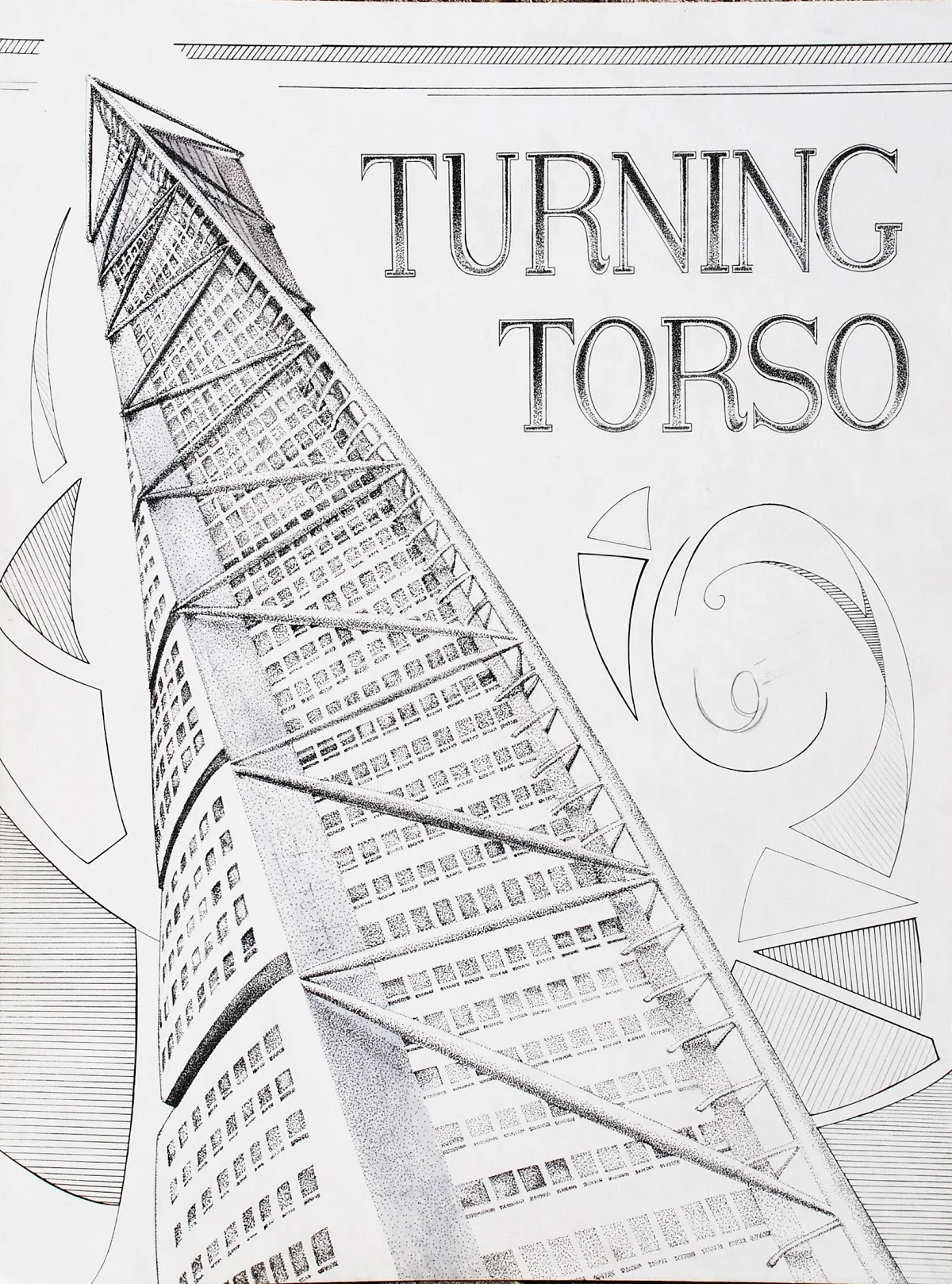 Illsutration of the Turning Torso. Pen and Ink.