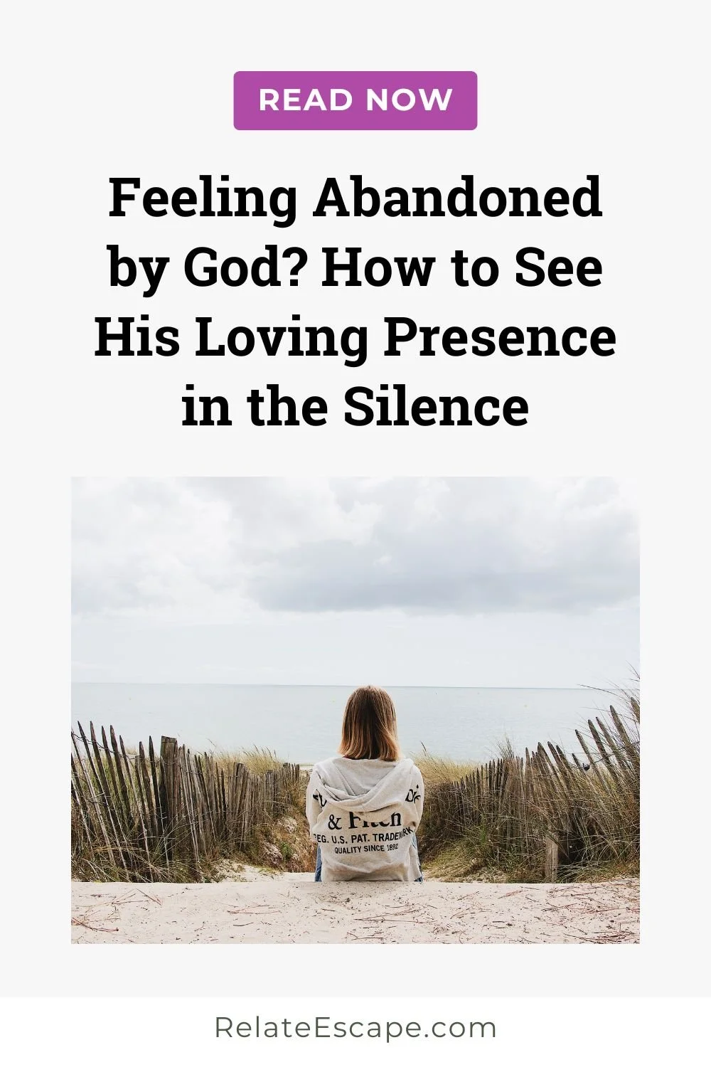 Pinterest pin with blog post title and image of a young woman sitting on the beach alone staring at the ocean
