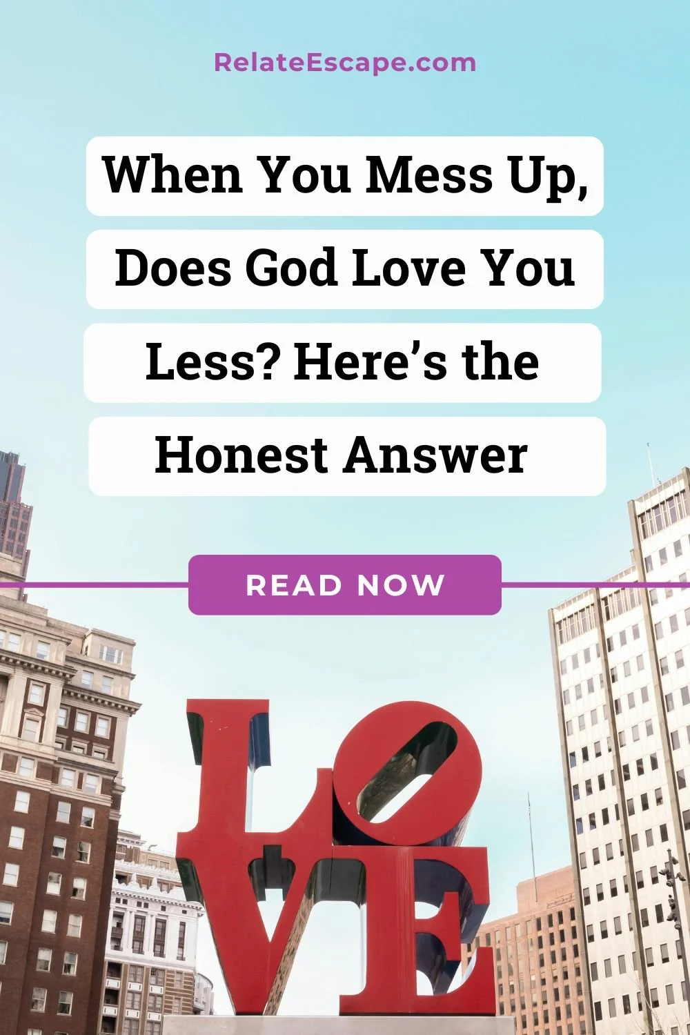 Pinterest pin with variation of the blog post title and a city skyline with a sign that says "love"