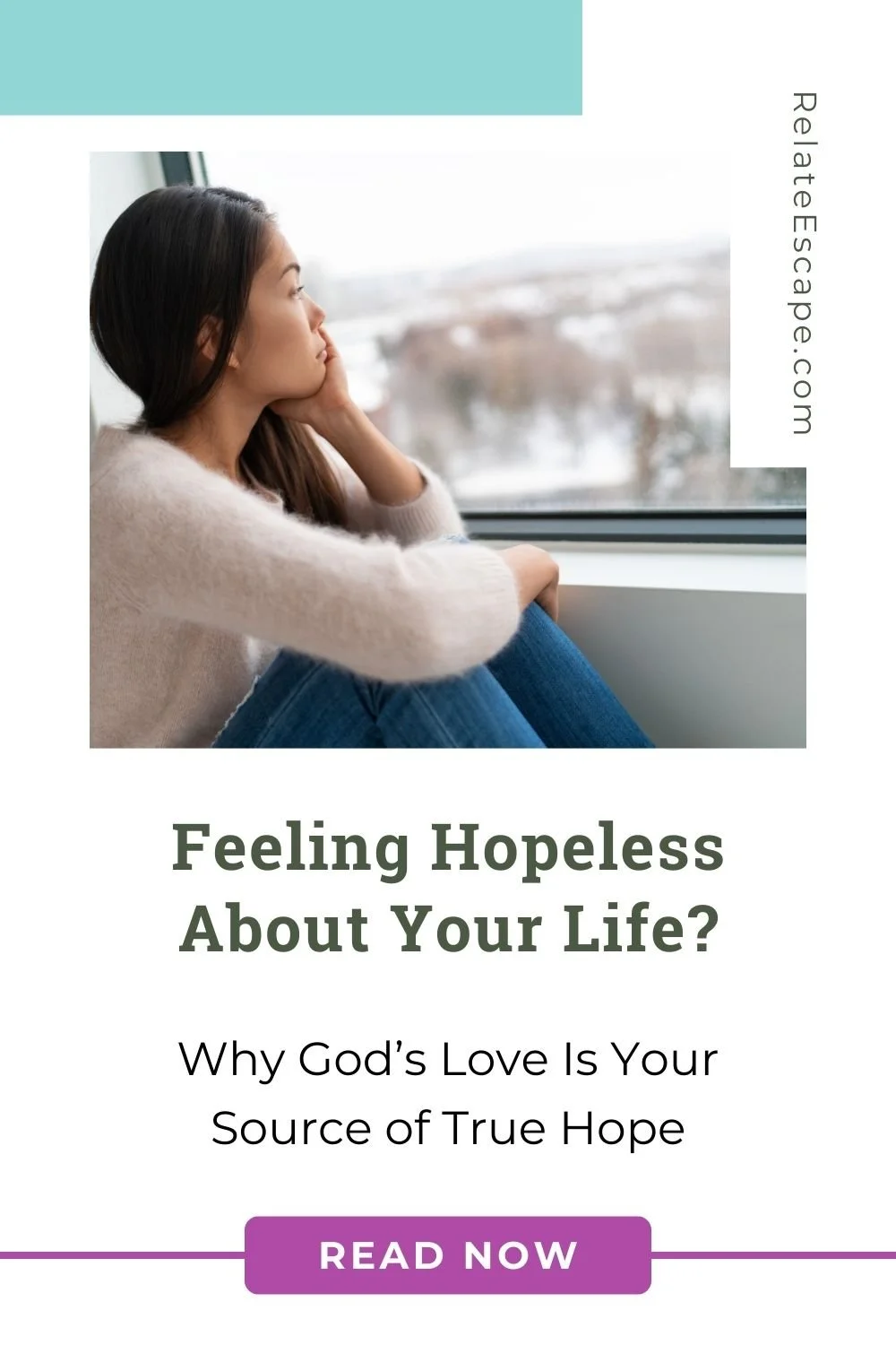 Pinterest pin with blog post title and a young Asian woman looking sadly out the window