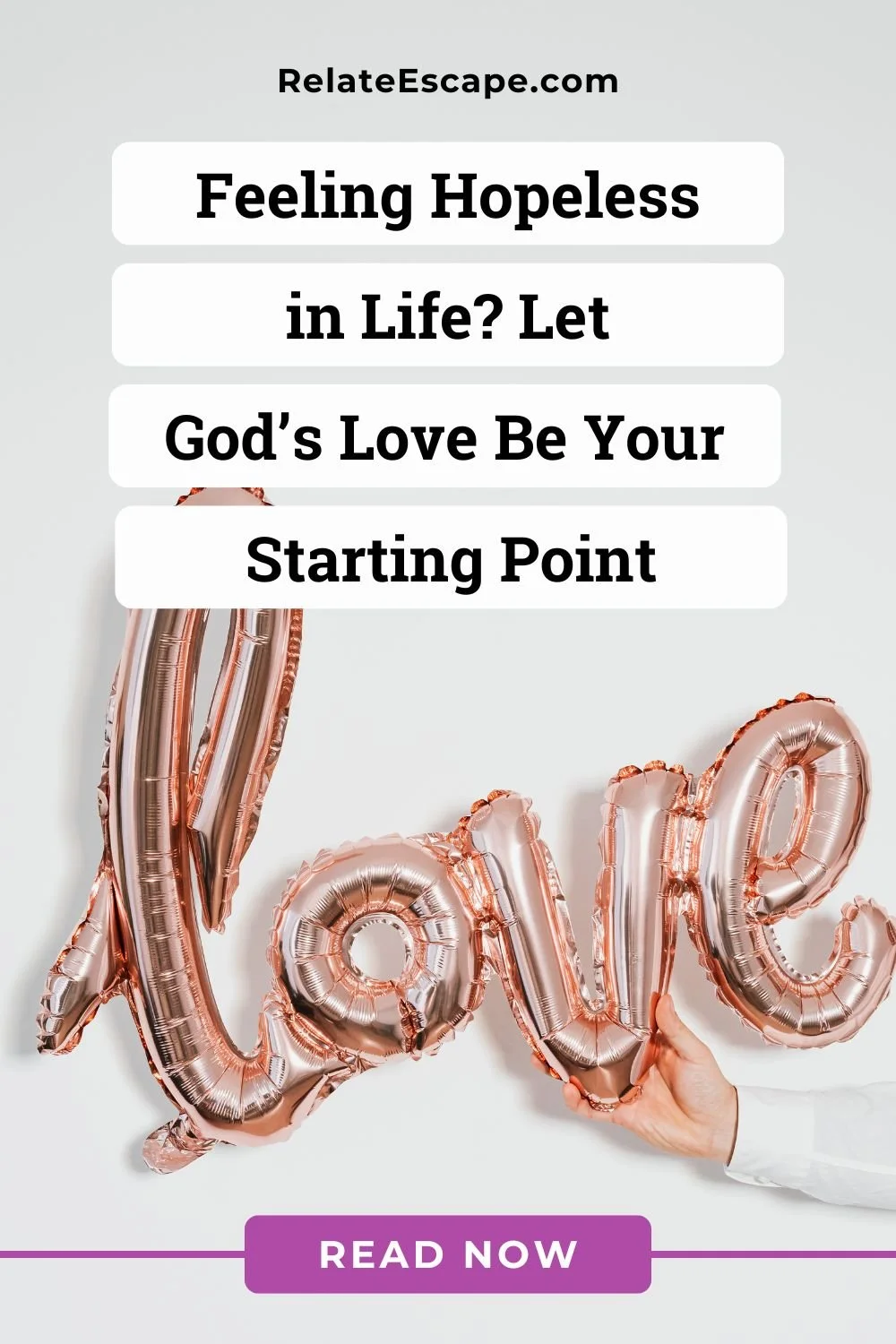 Pinterest pin with blog post title and a balloon of the word "love"