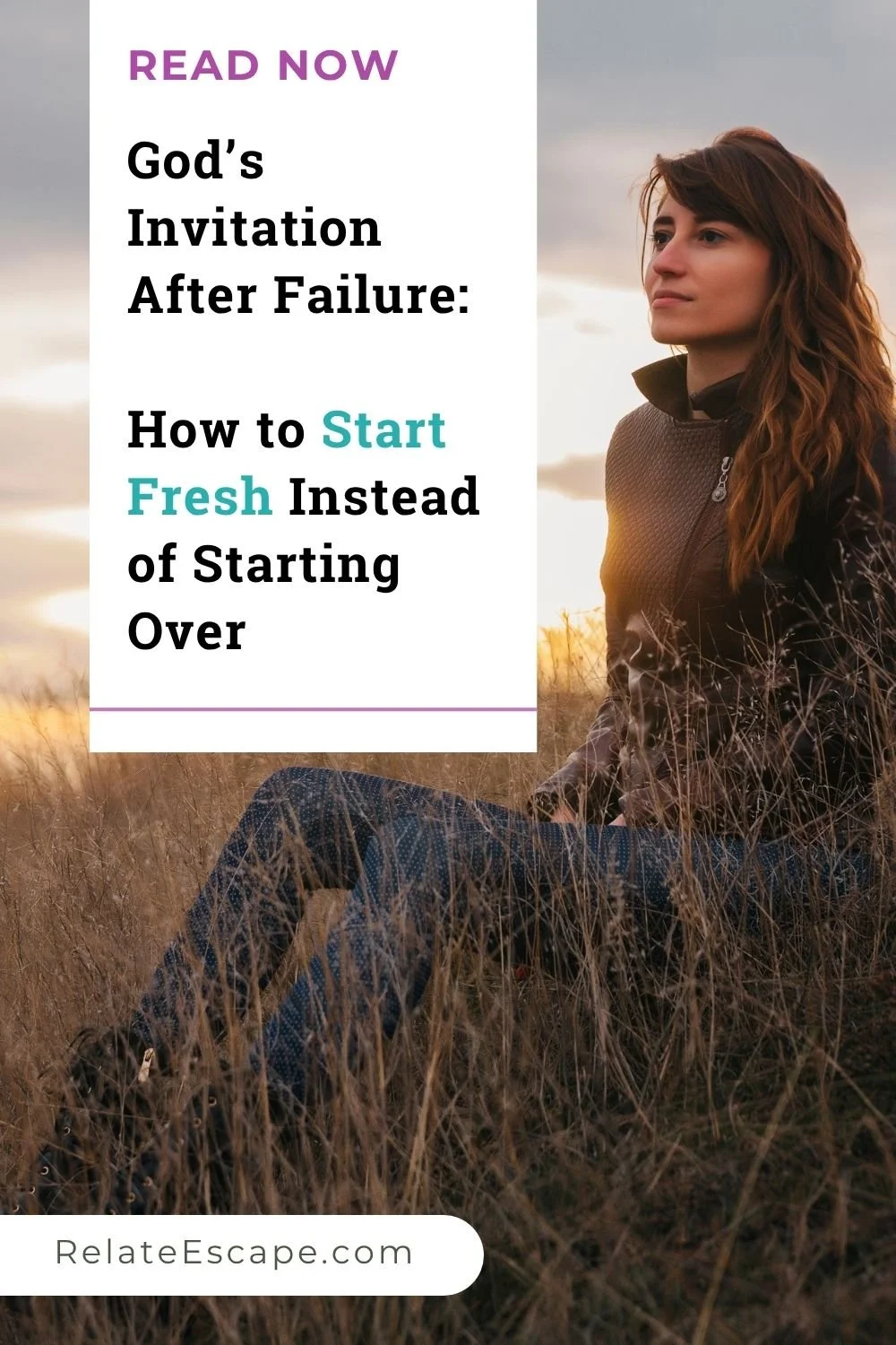 Pinterest pin with a variation of the blog post title and a young woman sitting on a hill at sunset