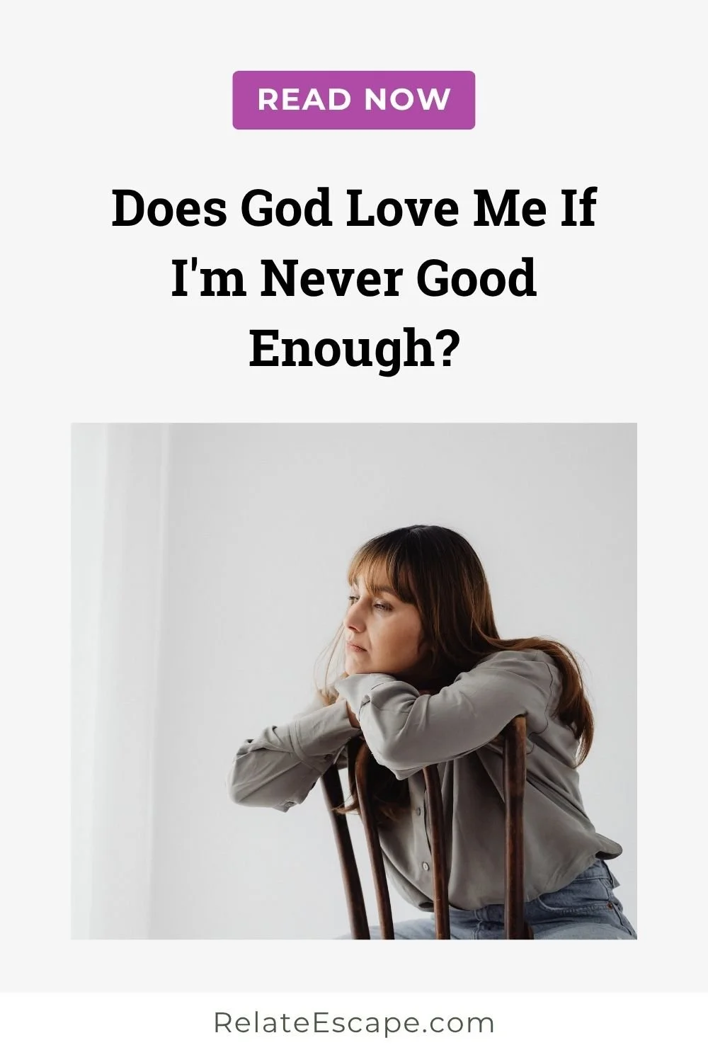 Pinterest pin with blog post title and a sad woman in a chair