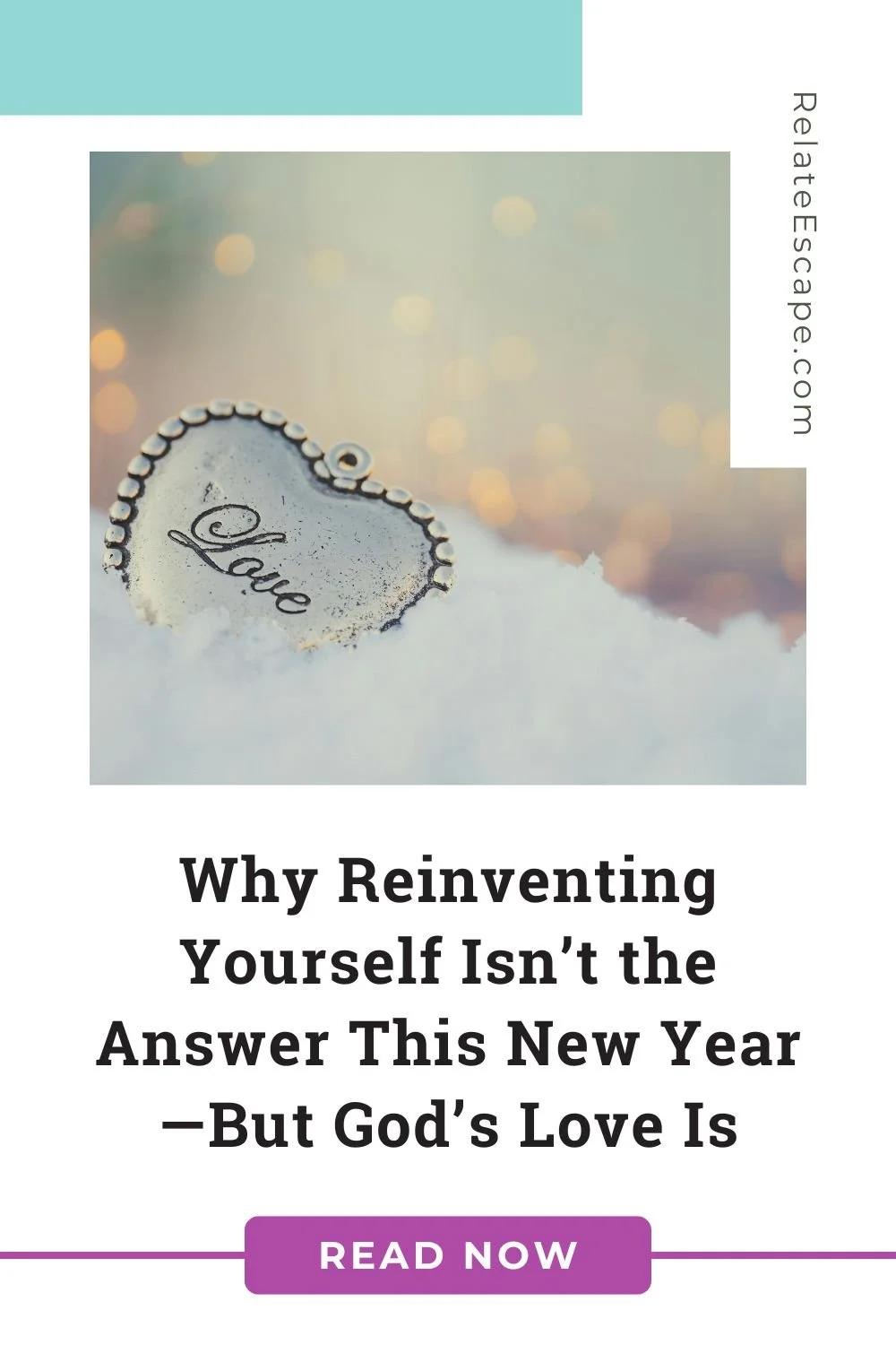Pinterest pin with blog post title variation and a silver locket shaped like a heart lying in the snow