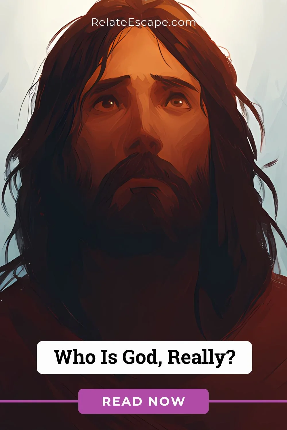 Pinterest pin with Jesus' face and the words "Who is God, really?"