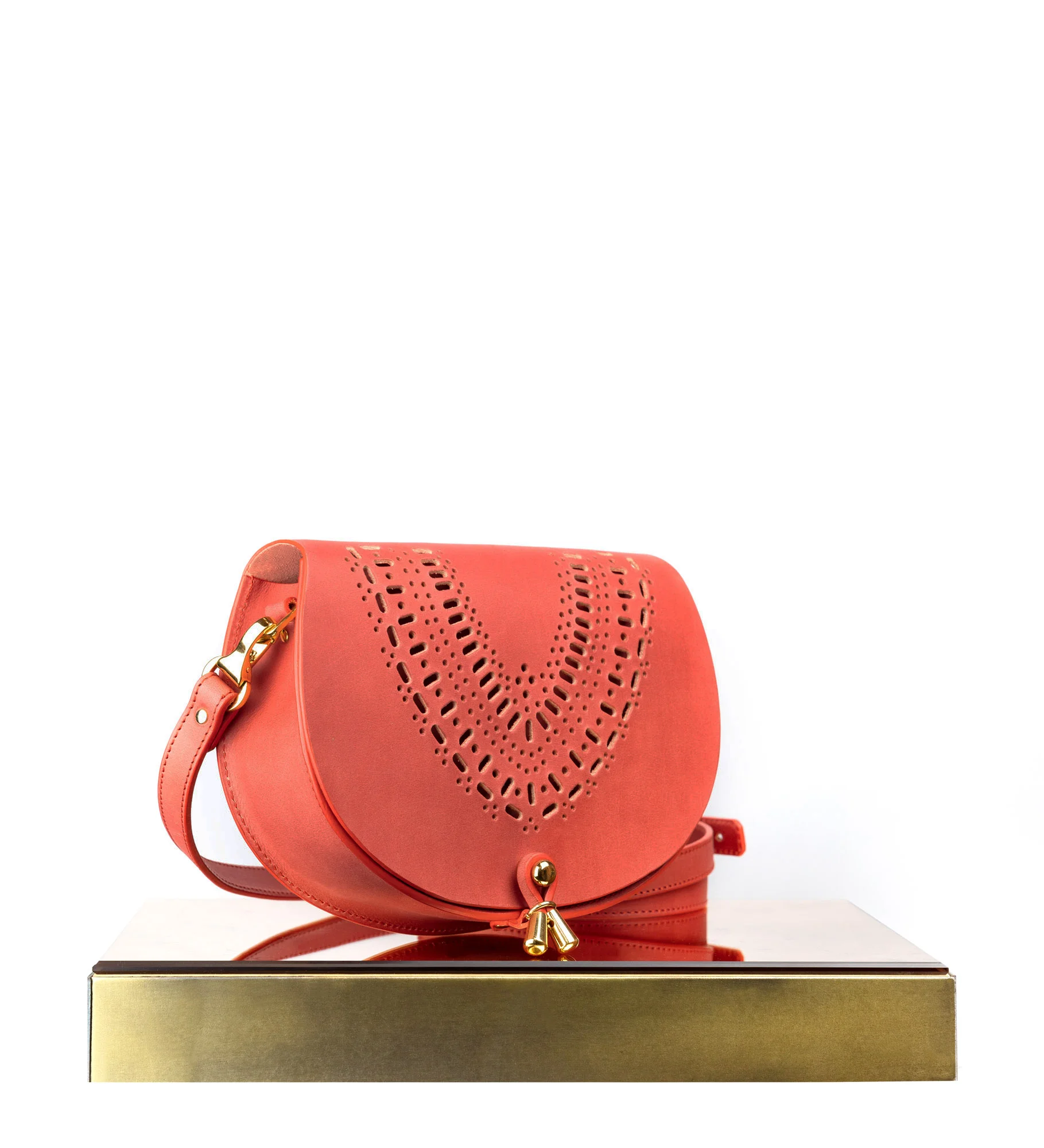 Digerolamo Woman's designer bag - Sofia Small Saddle Purse - Coral Crossbody Bag Made in Italy - Italian leather handbag
