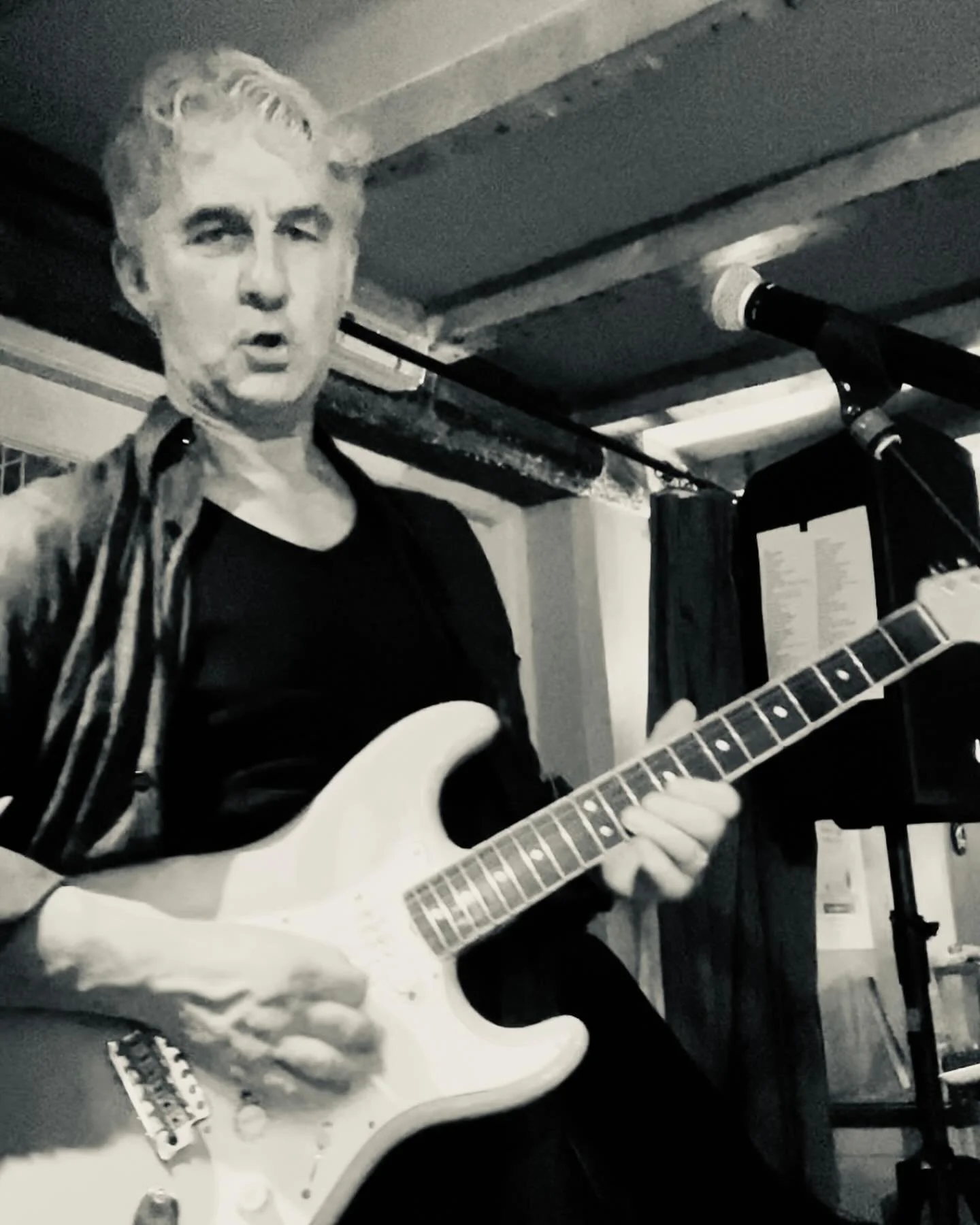 Here&rsquo;s the Upbeats Band frontman mark, throwing a few shapes at his solo gig last Friday at &lsquo;the 3 Pigeons&rsquo; in Banbury. &amp; he was ably assisted by Tina, &lsquo;the 3 Pigeons Boss Lady&rsquo;, who helped out with the female vocal 