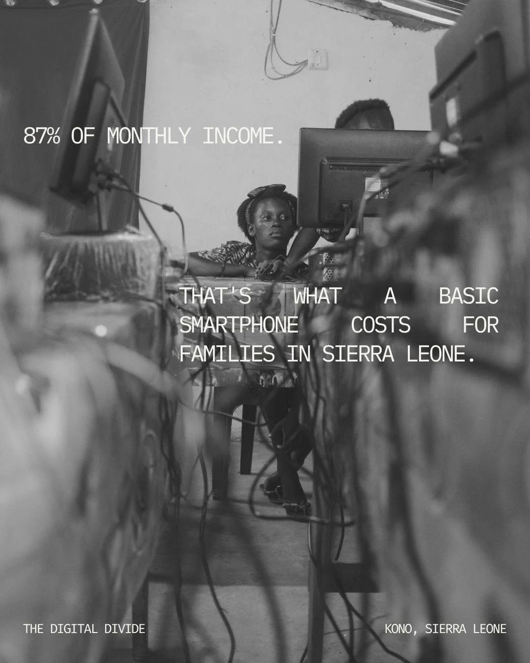 In Sierra Leone, a basic phone costs 87% of what a family earns in a month. Not 8%. Not 18%. Eighty-seven percent.

This is why digital access isn't just about infrastructure&mdash;it's about economics. It's about whether Fatmata can learn the IT ski