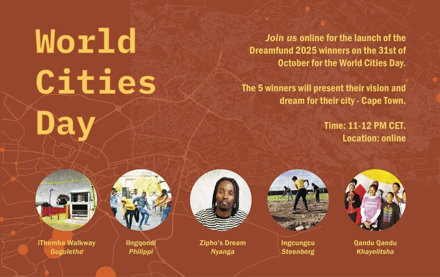 Join us for World Cities Day this Friday, October 31st, at 11:00 AM CET! ✨We will launch the winners of the Dreamfund 2025 with @africanpublicspaces and @ourfuturecities - and we are super excited! Hear the winners present their great ideas for trans