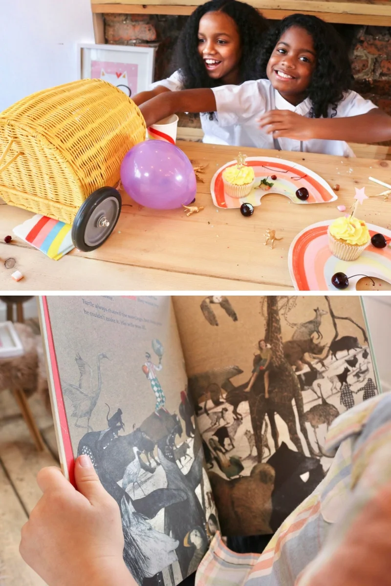 Table decorations by Meri Meri at The Jelly Rabbit, toys and basket by Beyond the Stork, book from Smallprint books