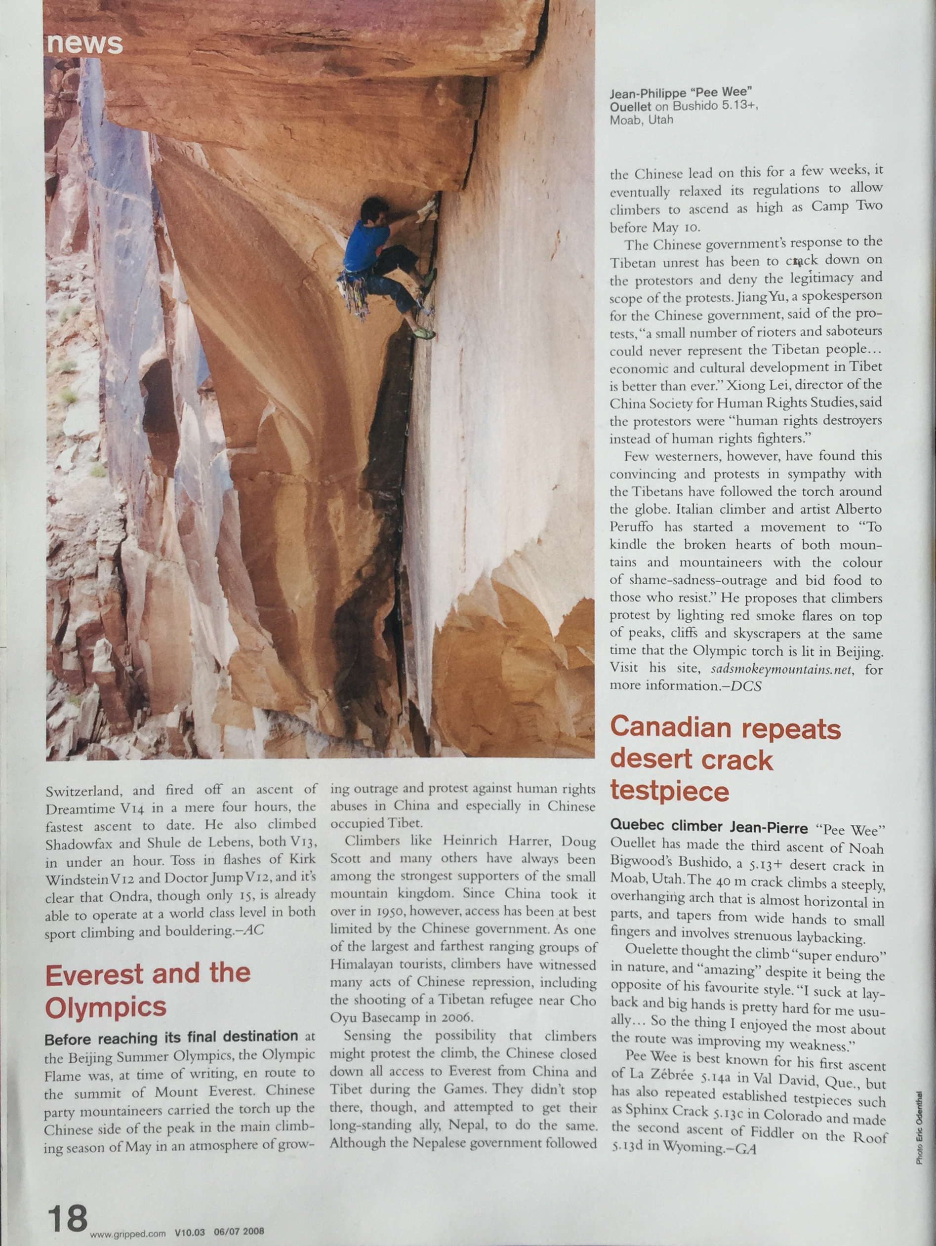 GRIPPED MAGAZINE CLIMBER | JEAN-PIERRE OUELLET PHOTO | ERIC ODENTHAL ROUTE | BUSHIDO 5.13+ | MOAB | UT