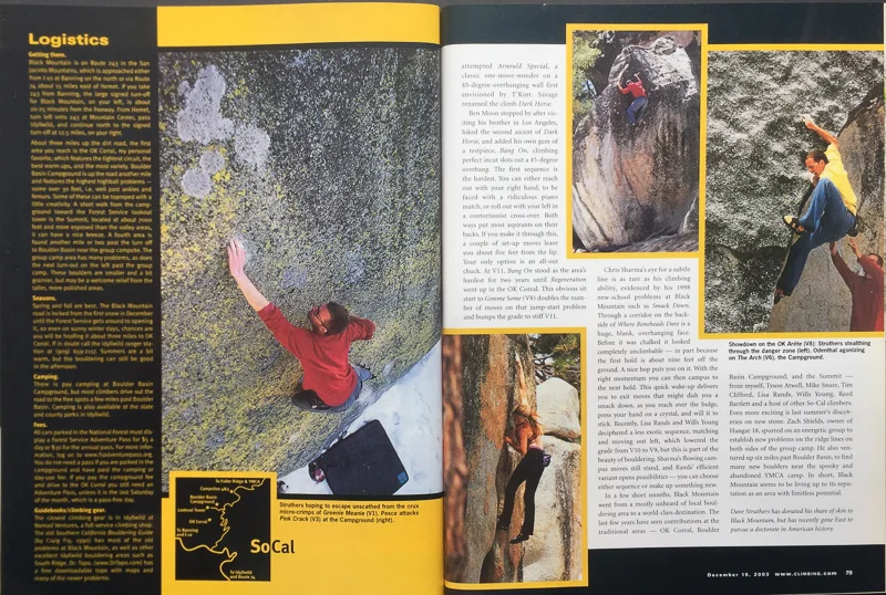 CLIMBING MAGAZINE CLIMBER; ERIC ODENTHAL (UPPER RIGHT) PHOTOGRAPHER: JIM THORNBURG BLACK MOUNTAIN, CALIFORNIA