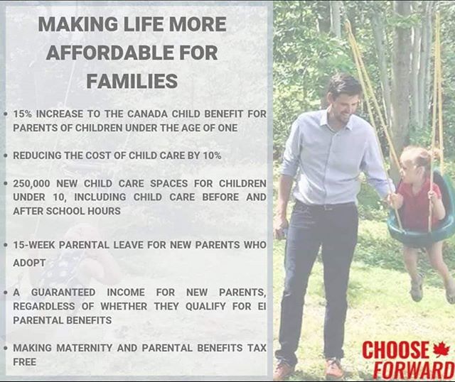 As a young dad, I know that raising a family can be expensive. We&rsquo;re taking steps to make it easier. ✔️ We are giving a more generous Canada Child Benefit to parents of children under one year old. ✔️ We are making child care more affordable an