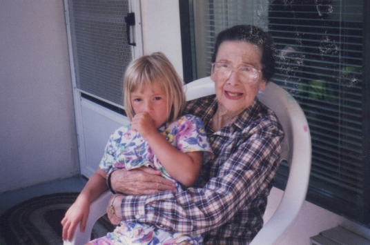 A 20-year old photo of Aunt Dorothy with our daughter.