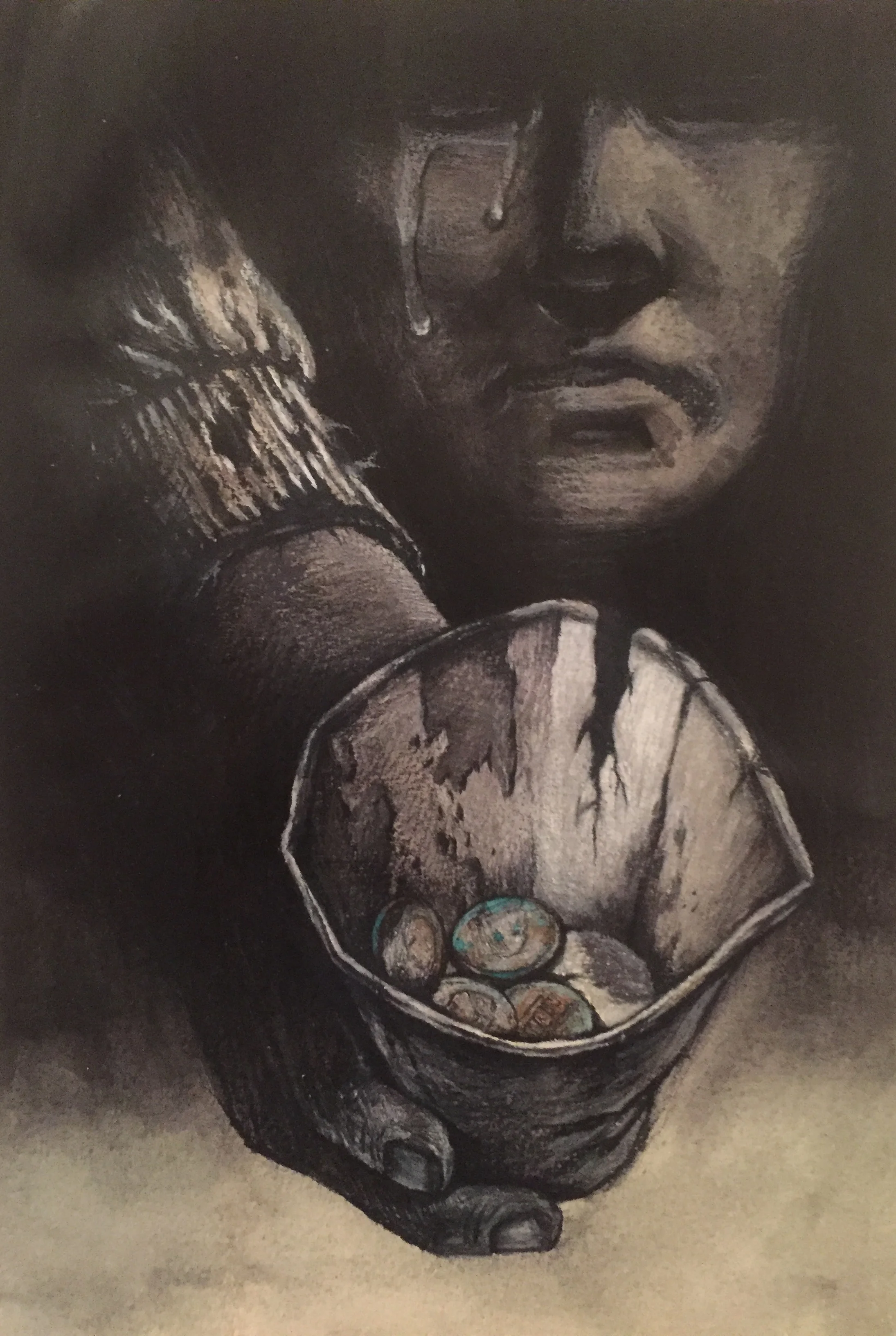 The Homeless, Colored Pencils on Watercolor