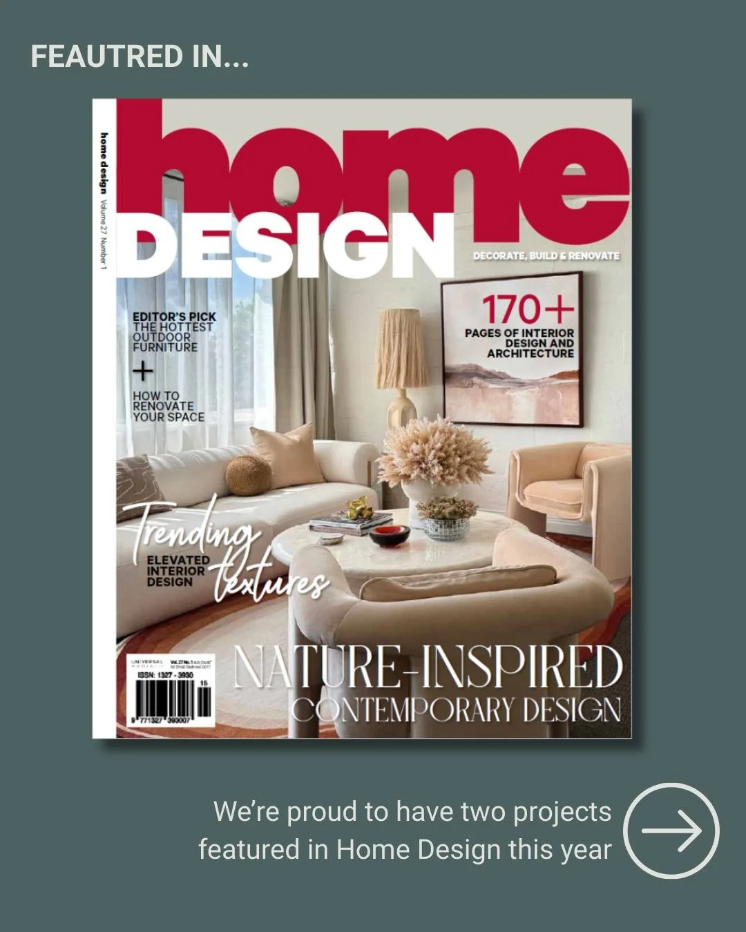Double the inspiration, double the delight, thank you @homedesignmagazine_au ✨

We&rsquo;re proud to have two projects featured in Home Design Magazine this year, including the Annual Collector's Edition! 
Harrison &mdash; 'Natural Beauty' by Lauren 