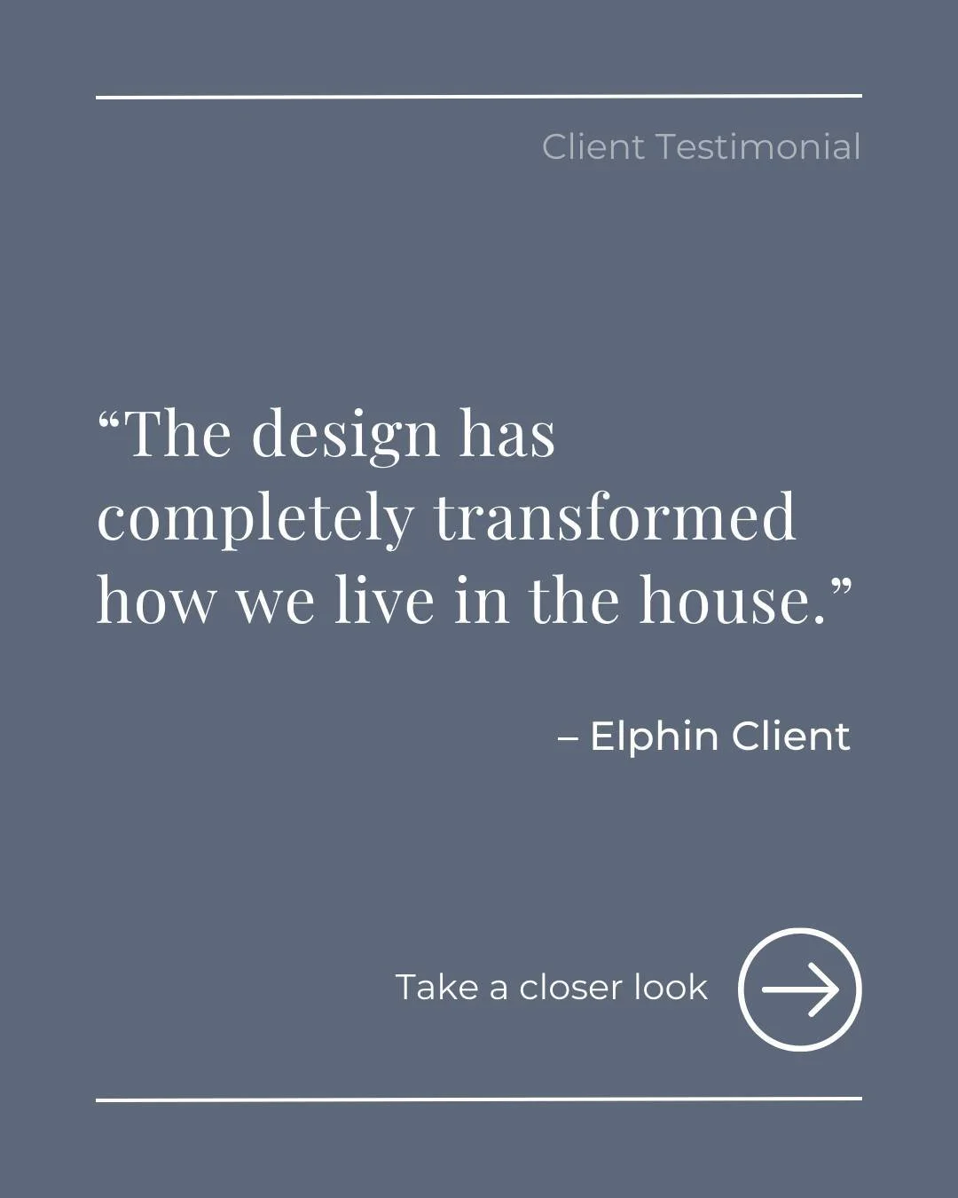 Every home has a story, and we love hearing ours from the people who live in them. 

Swipe through to hear what our Elphin clients have to say about their experience working with Bryant Alsop. Thoughtful decisions, beautiful spaces, and a home that t