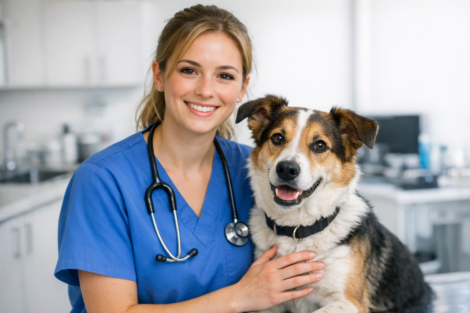 A smiling VETERINARY NURSE ASSISTANT IN TRAINING AT MCDT .