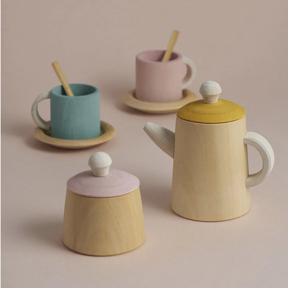 The sweetest wooden toy tea set by Russian brand Raduga Grez is one of our favourites and sits perfectly with out toy kitchen too. Feels chunky and robust enough for little hands. https://www.thispaperbook.com