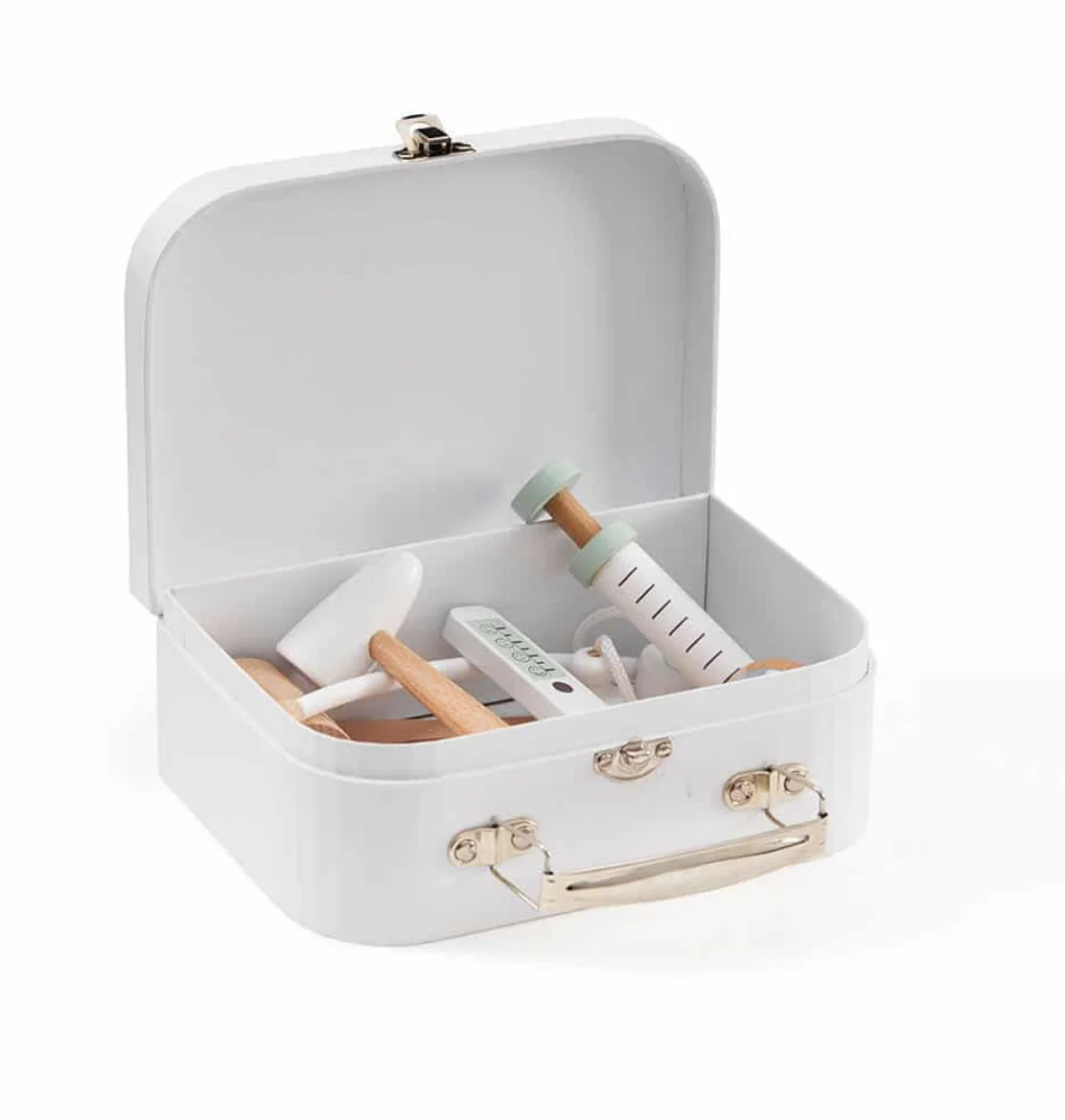 A stylish doctors set. This set is one I’ve bought for my daughter, and love it’s styling, much nicer than all the garish plasticky ones around. https://www.daisiesanddinosaurs.co.ukk/product/kids-concept-doctors-case-white/