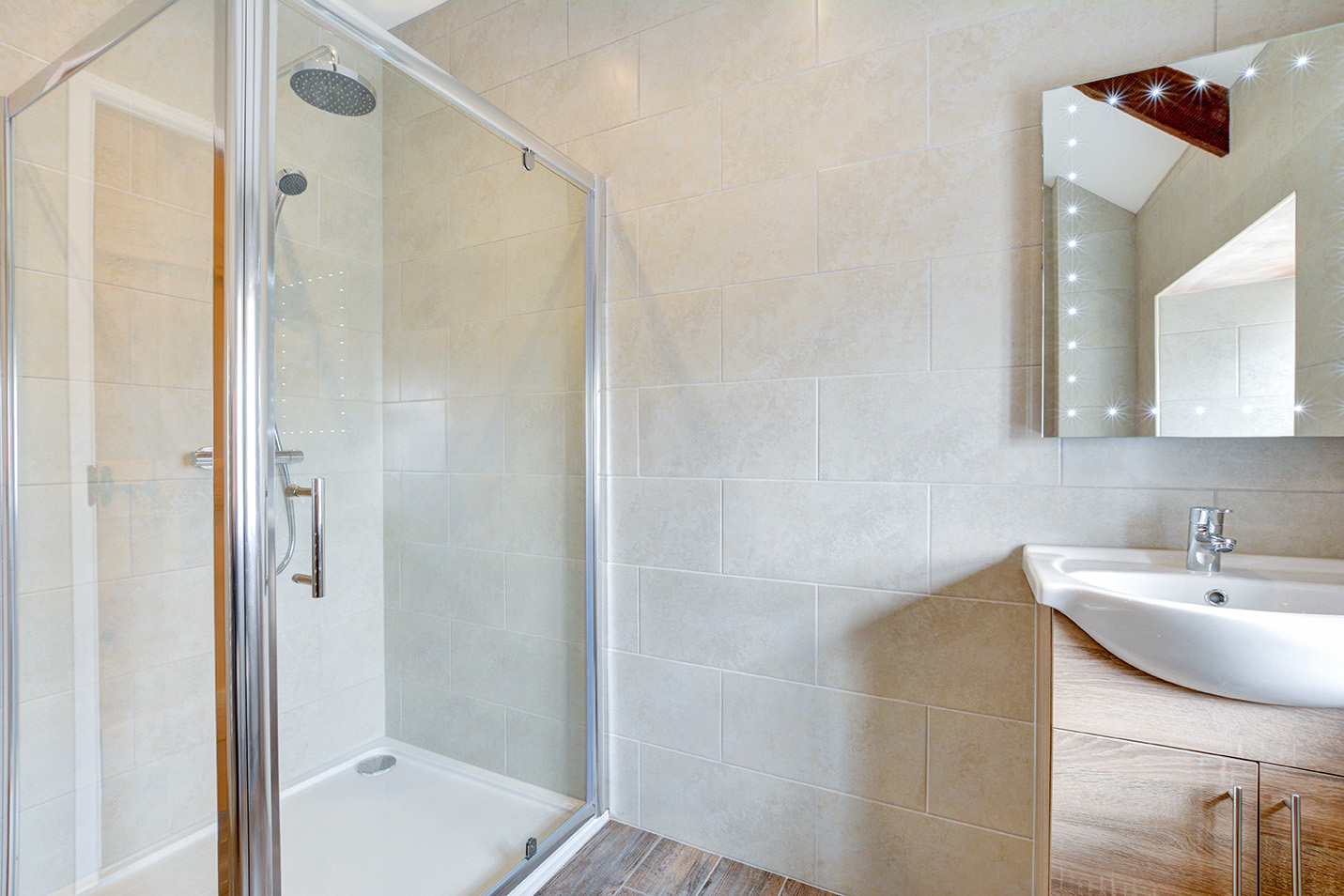 The bathroom of Otterbridge luxury self catering converted barn holiday cottage at Penrose Burden in North Cornwall.jpg