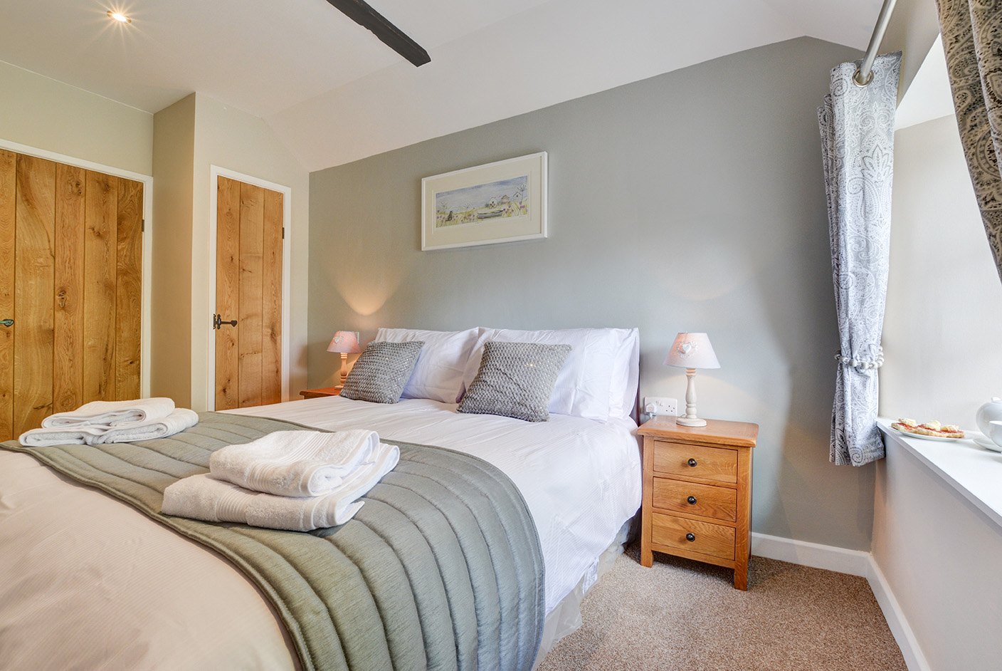 The first bedroom of Goosehill luxury self catering converted barn holiday cottage at Penrose Burden in North Cornwall 02.jpg