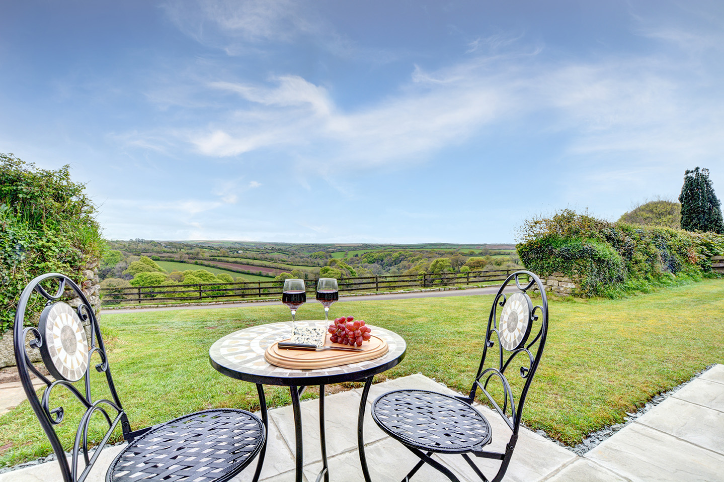 The views from the patio area of The Linney self catering cottage converted barn at Penrose Burden holiday cottages in Cornwall.jpg